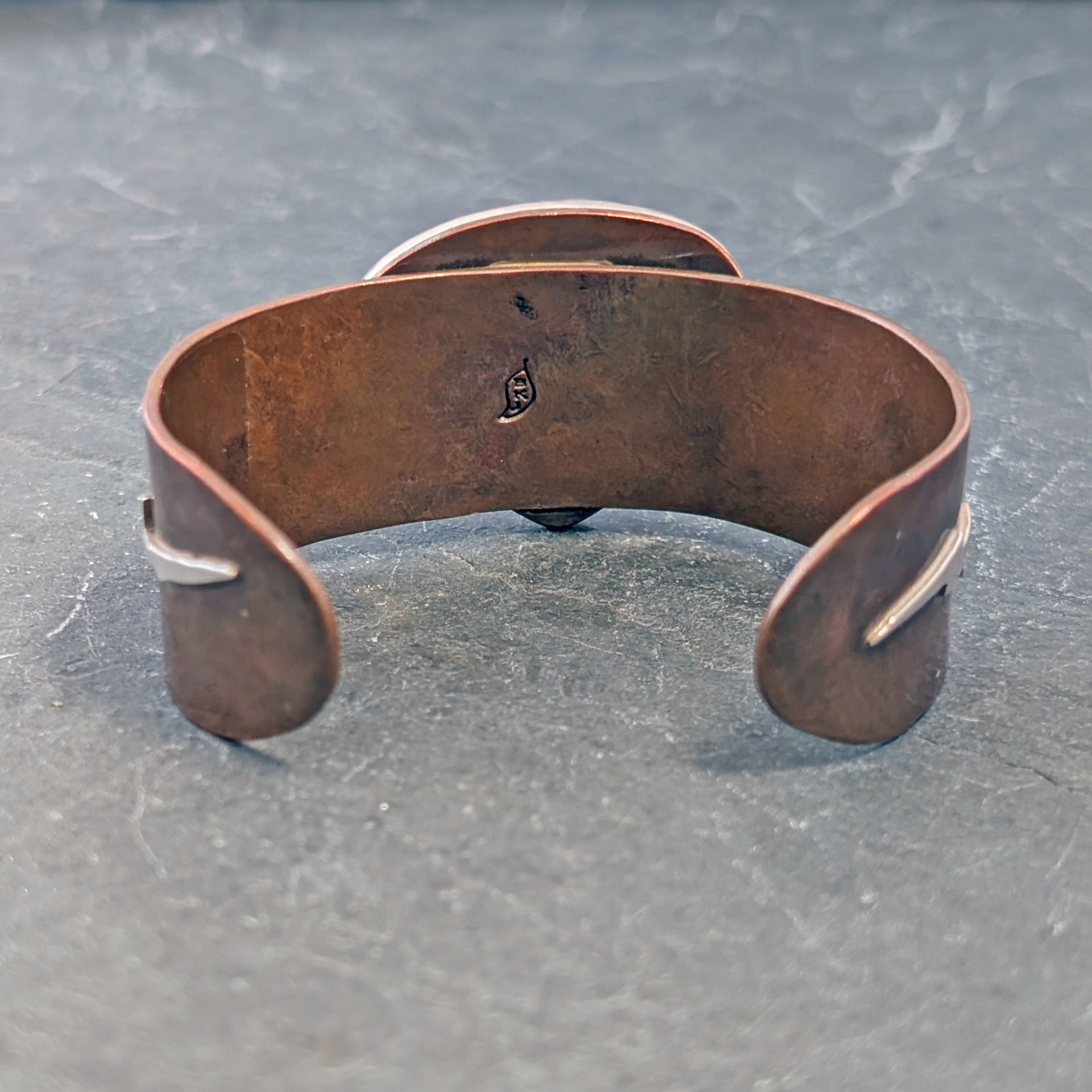 Copper Cuff with Plume Agate and Silver Lightning