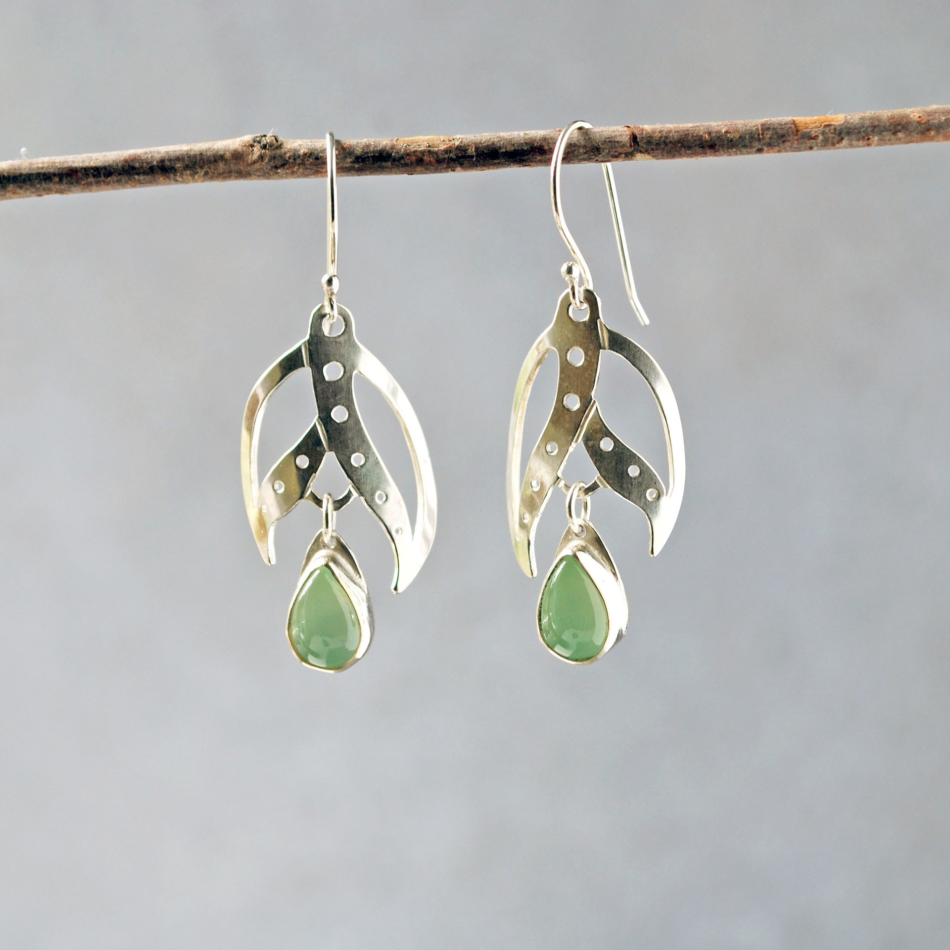 Silver Earrings, Prehnite Drops