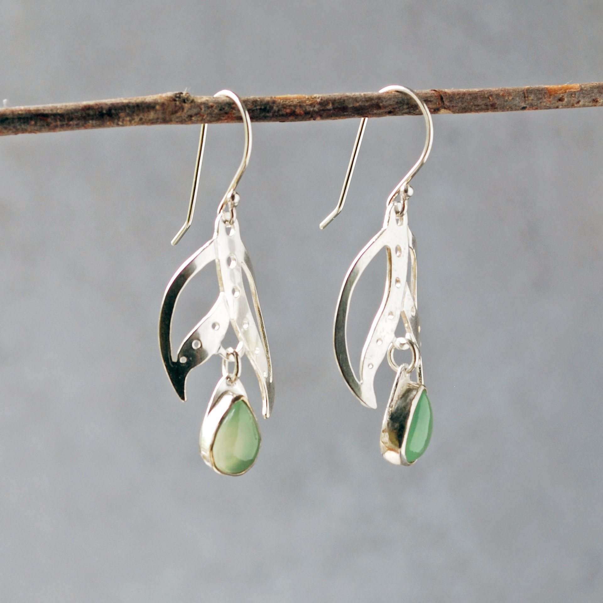 Silver Earrings, Prehnite Drops