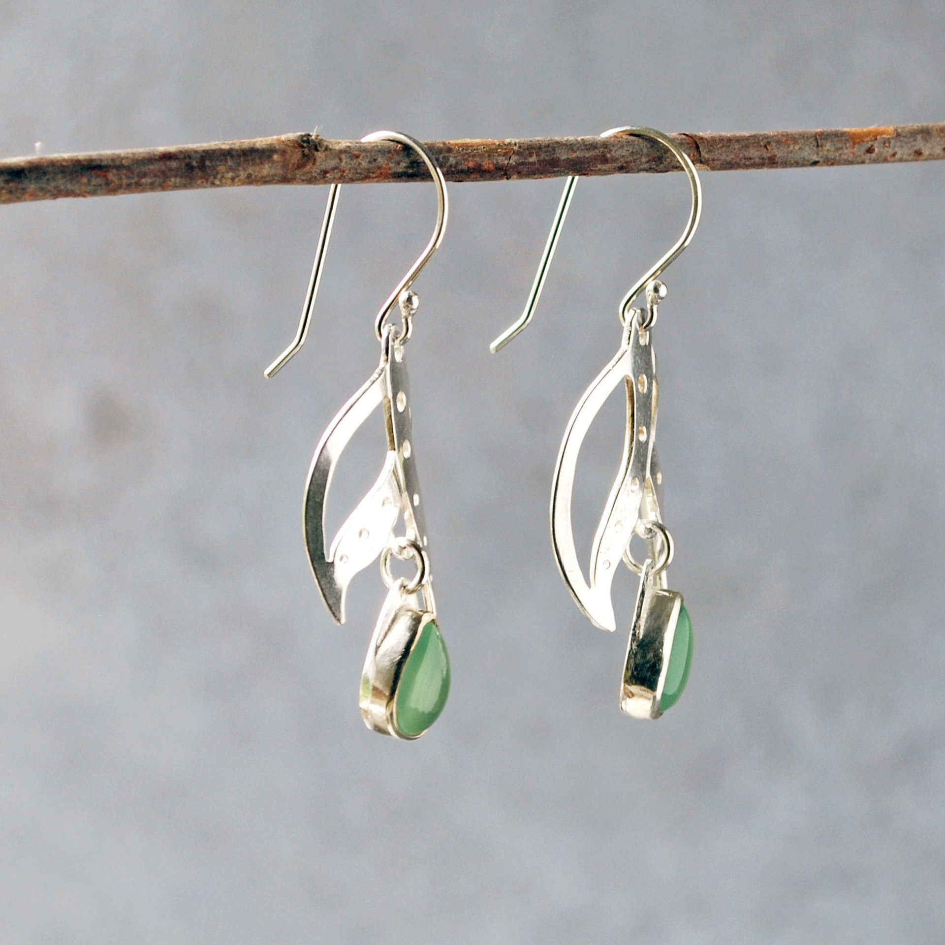 Silver Earrings, Prehnite Drops