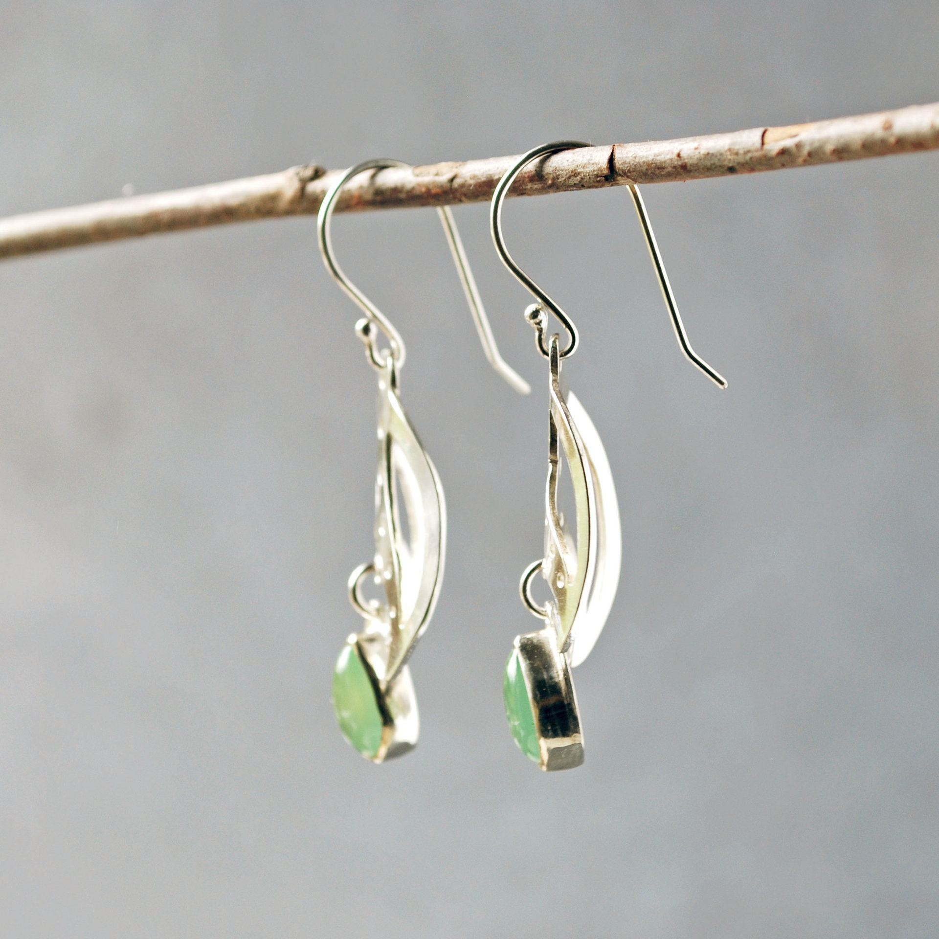 Silver Earrings, Prehnite Drops