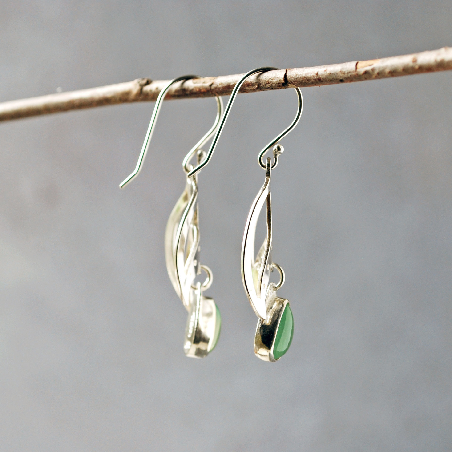 Silver Earrings, Prehnite Drops