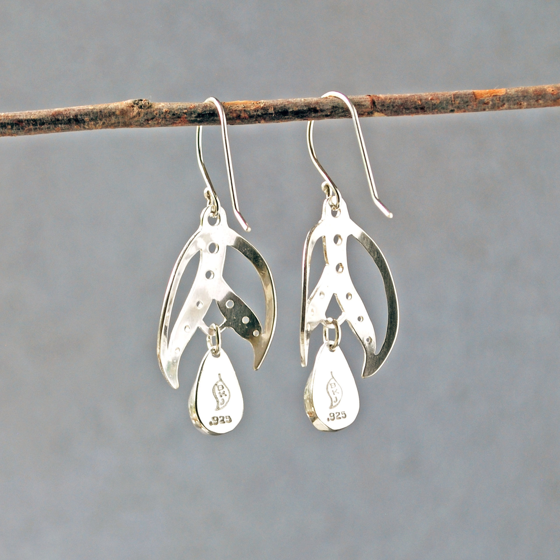 Silver Earrings, Prehnite Drops