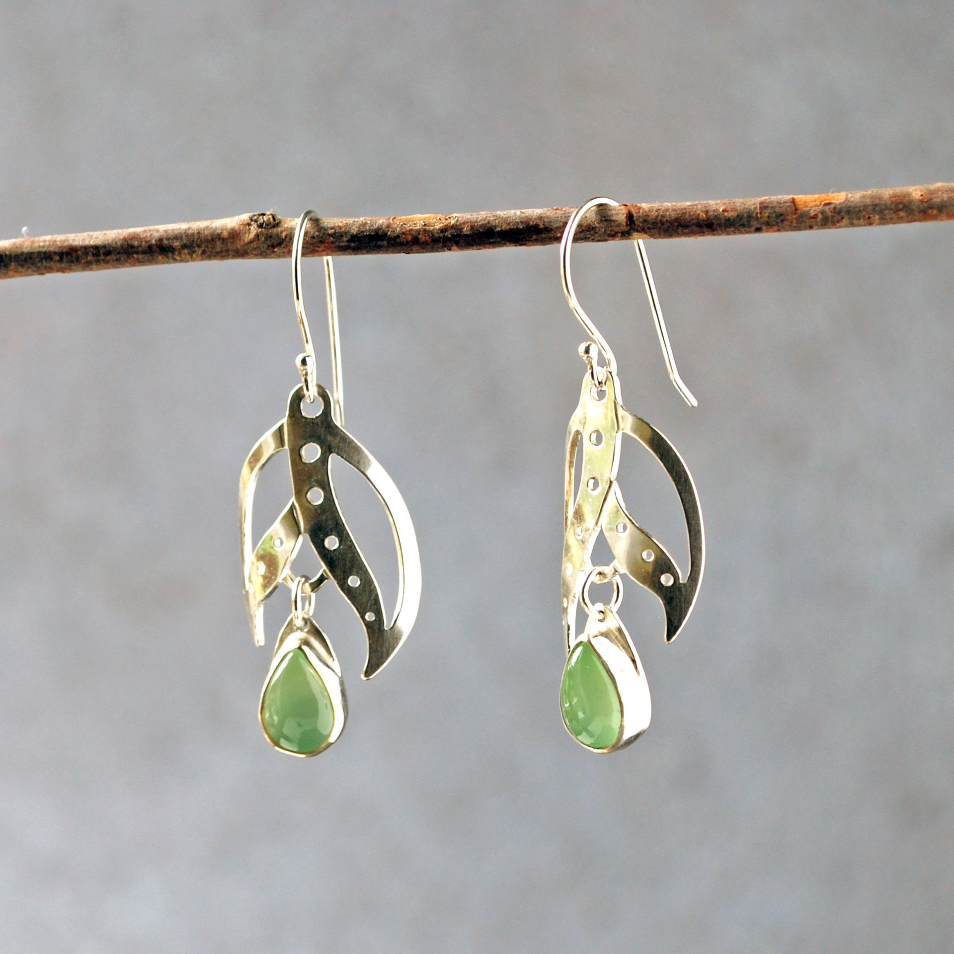 Silver Earrings, Prehnite Drops