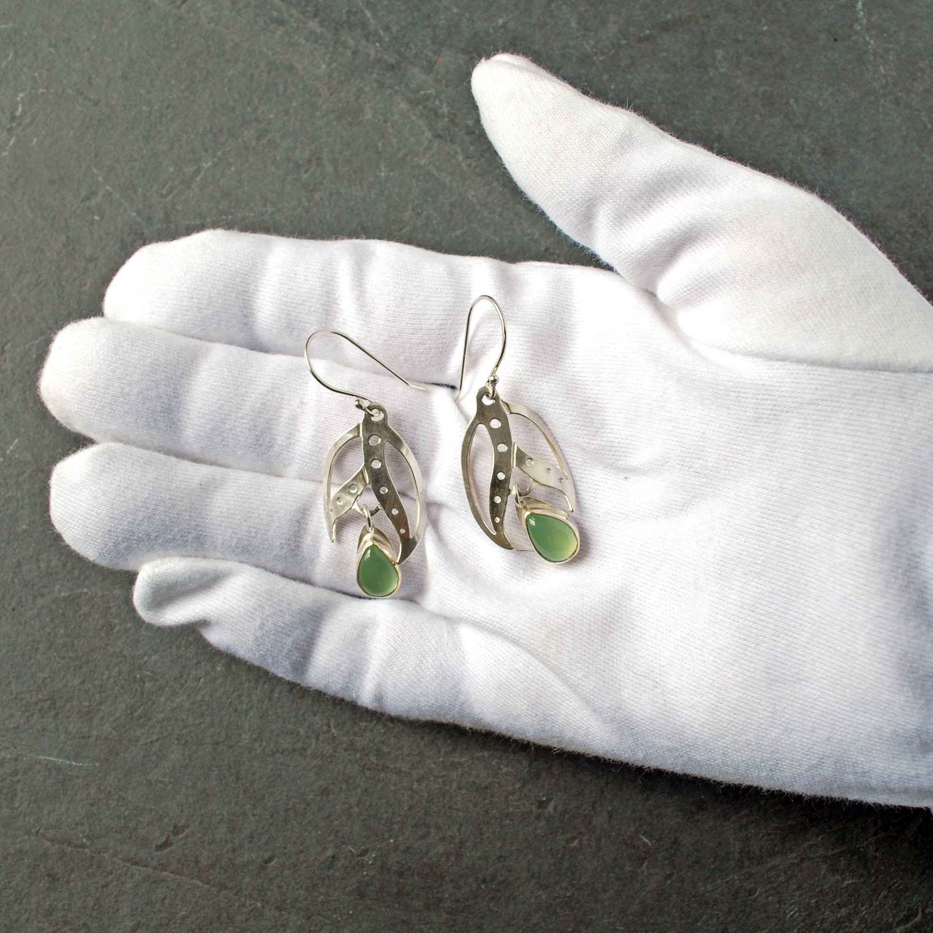 Silver Earrings, Prehnite Drops