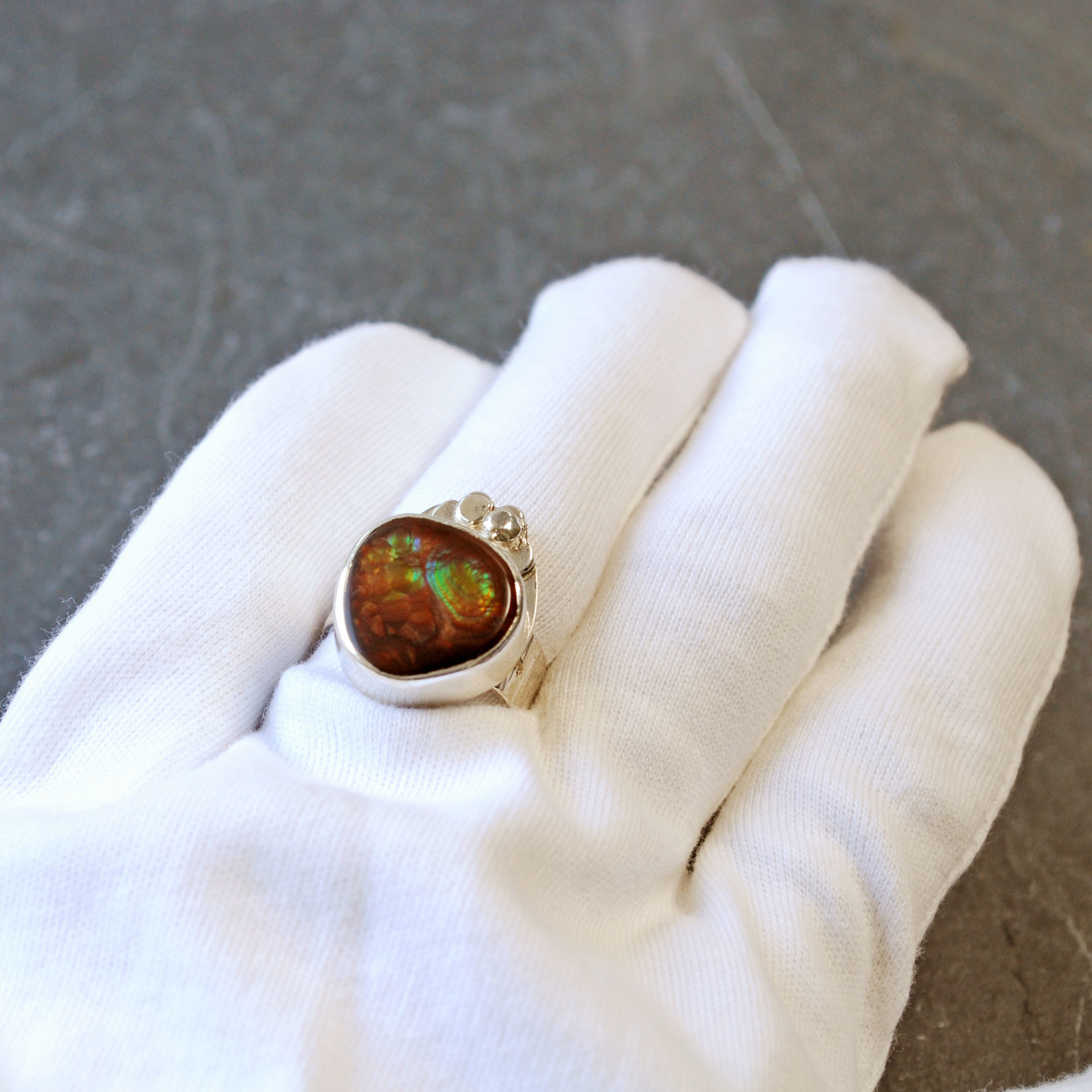 Fire Agate, Silver Ring, Size 8.5
