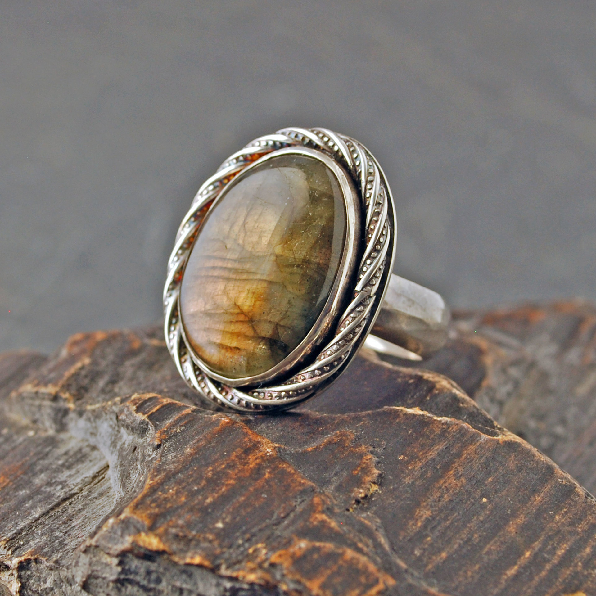 Golden labradorite sterling silver ring