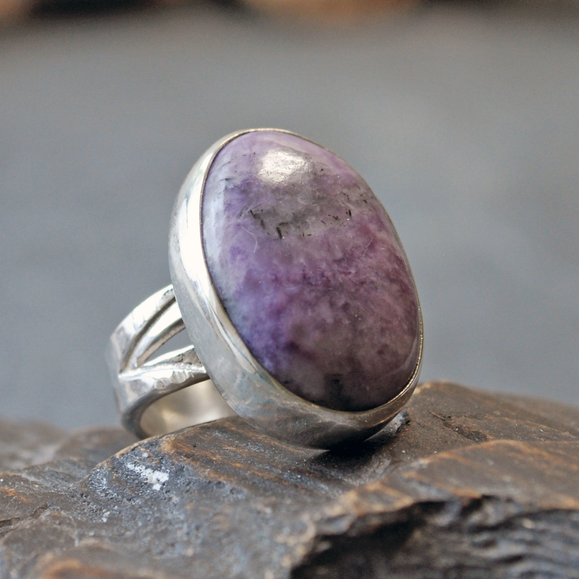 Charoite Silver Ring, Size 6.25