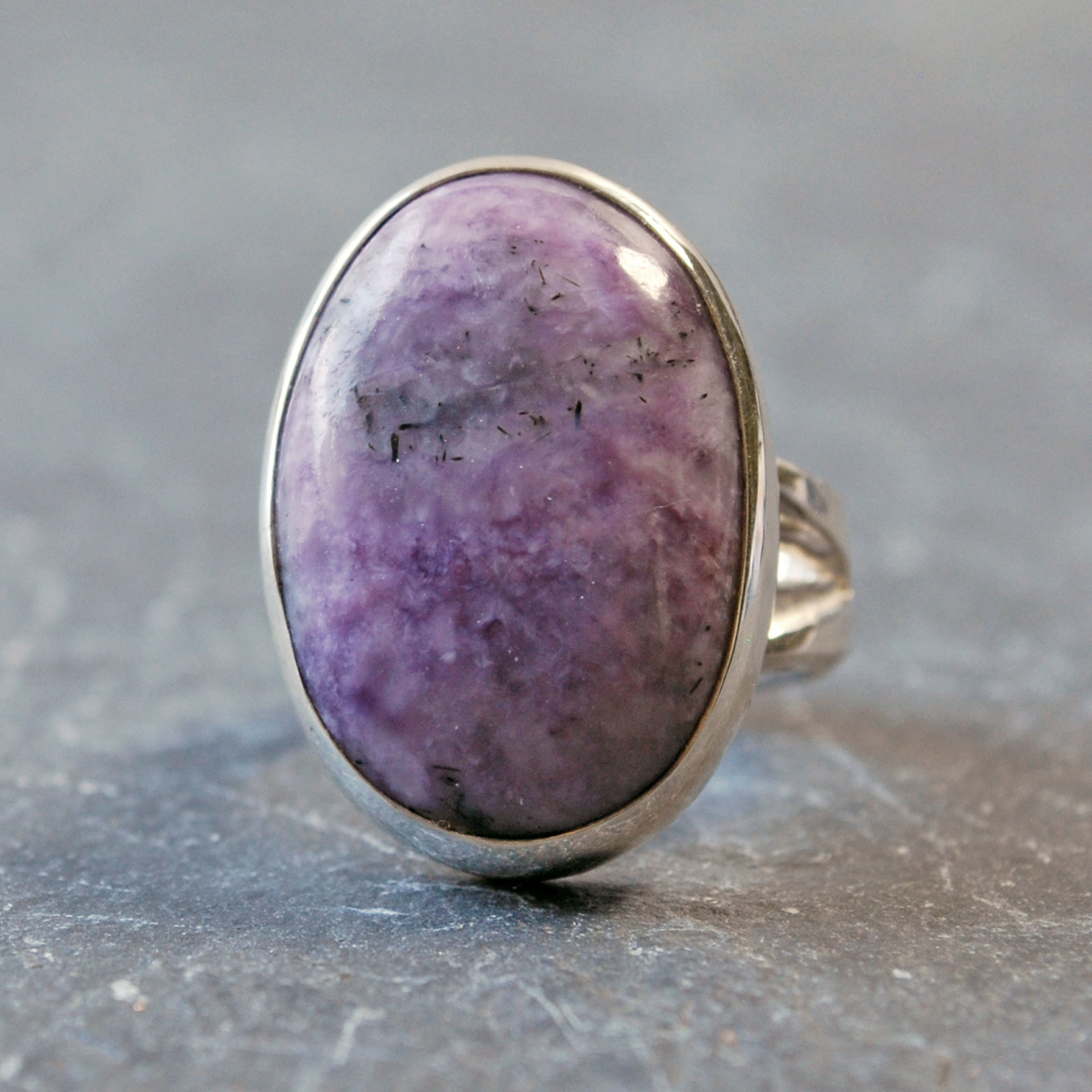 Charoite Silver Ring, Size 6.25