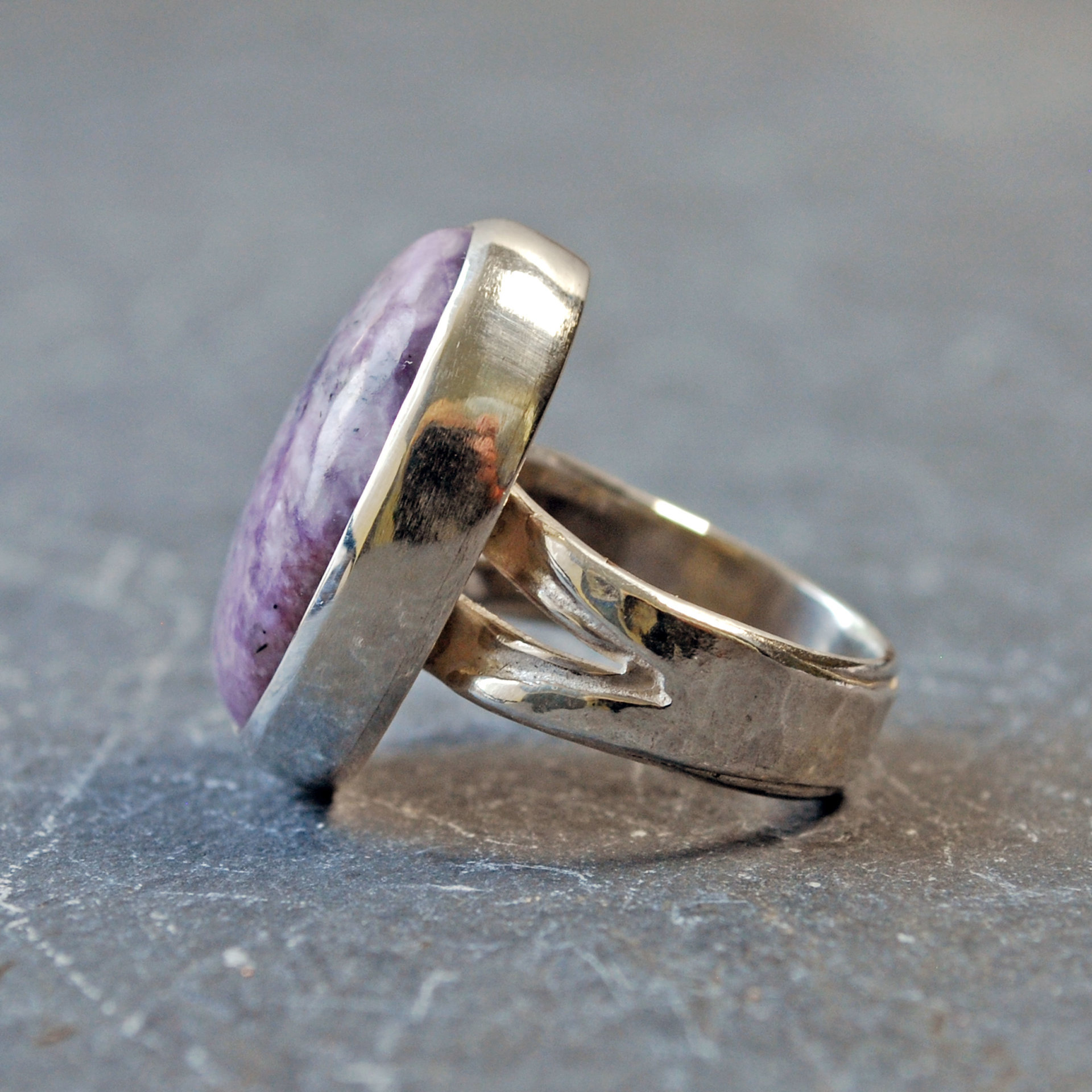 Charoite Silver Ring, Size 6.25