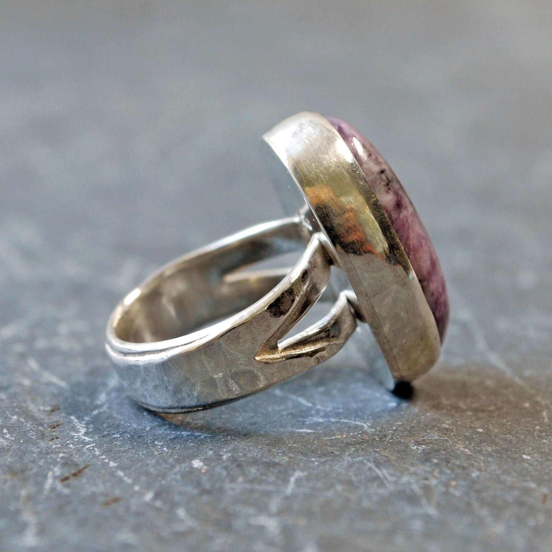 Charoite Silver Ring, Size 6.25