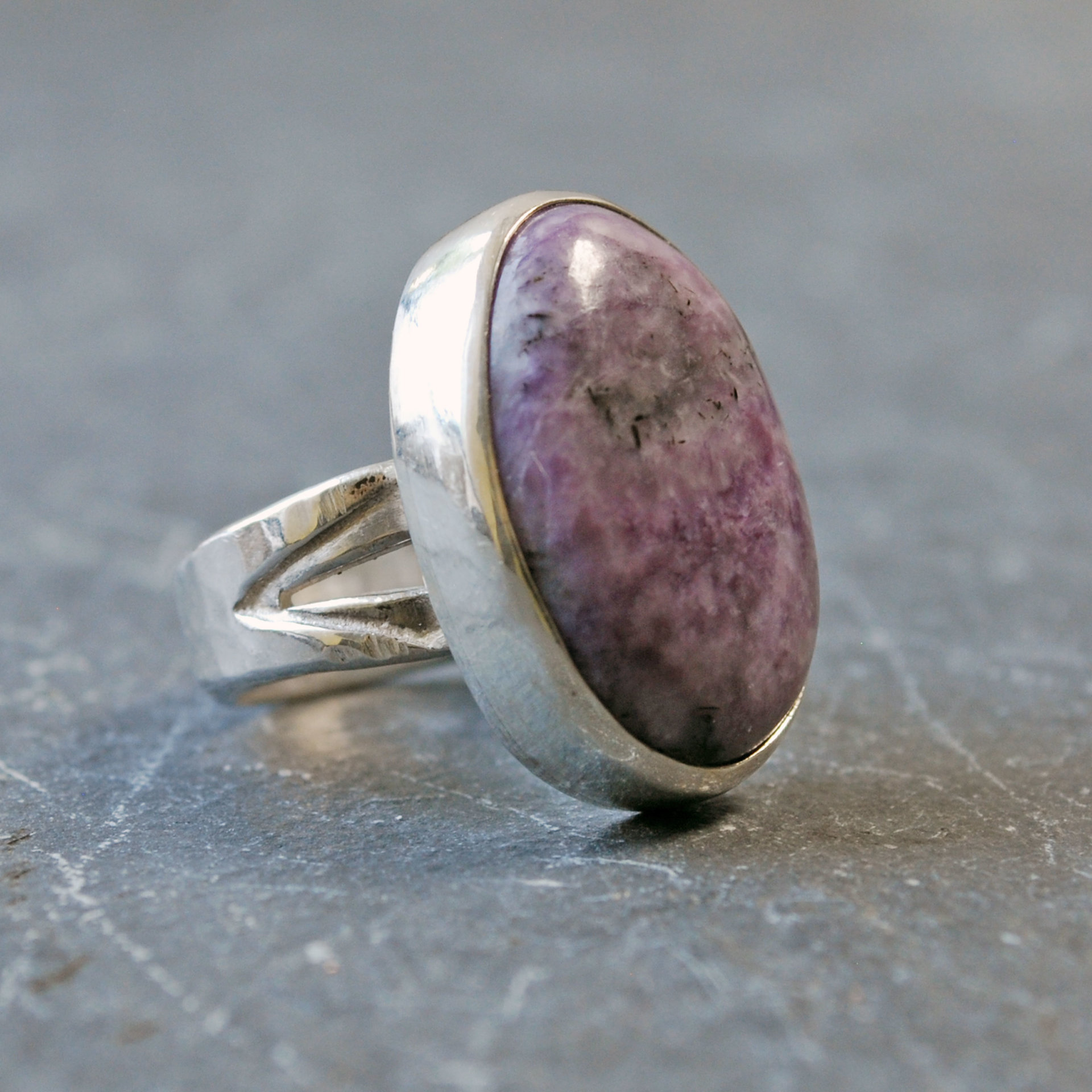 Charoite Silver Ring, Size 6.25