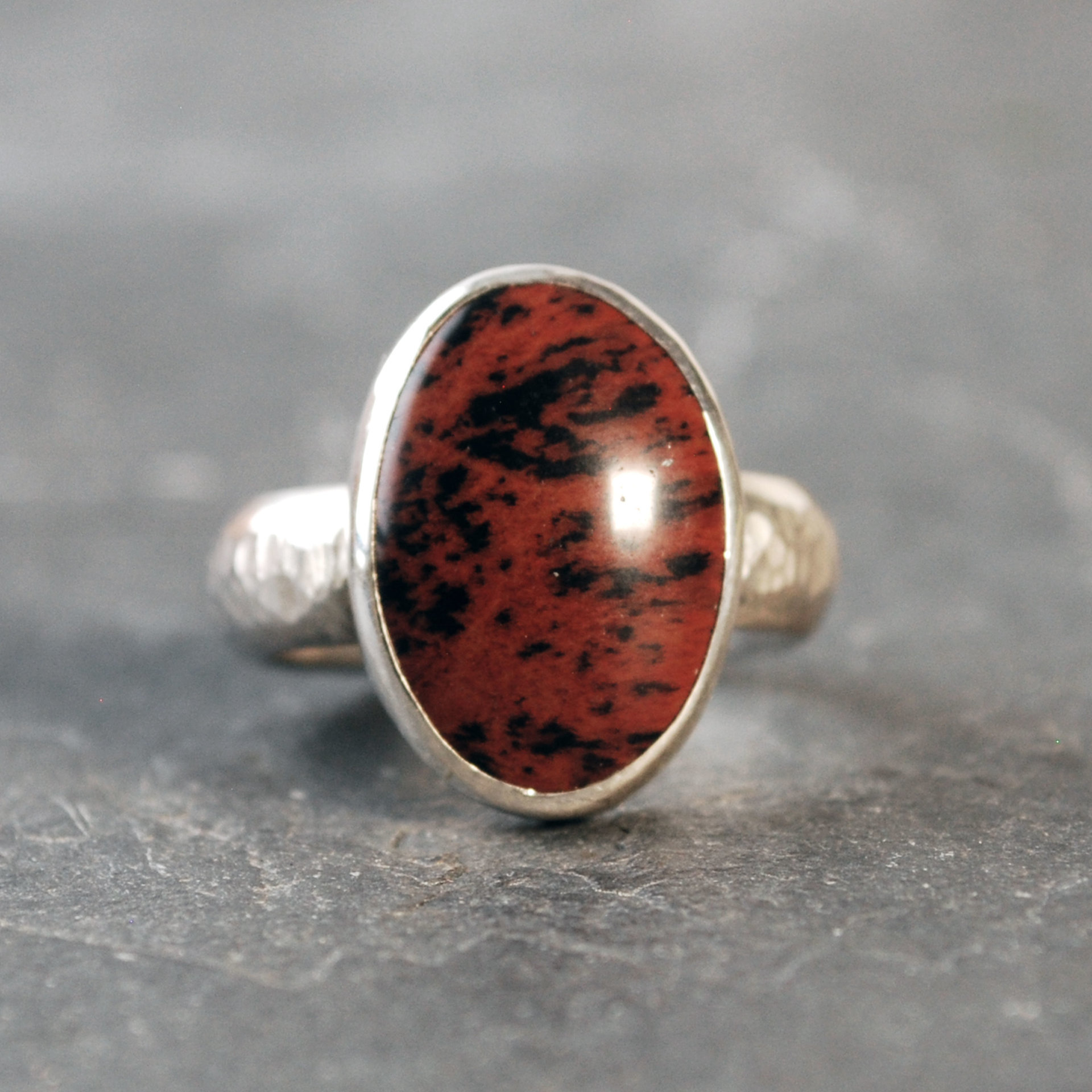 Mahogany Jasper Silver Ring, Size 9