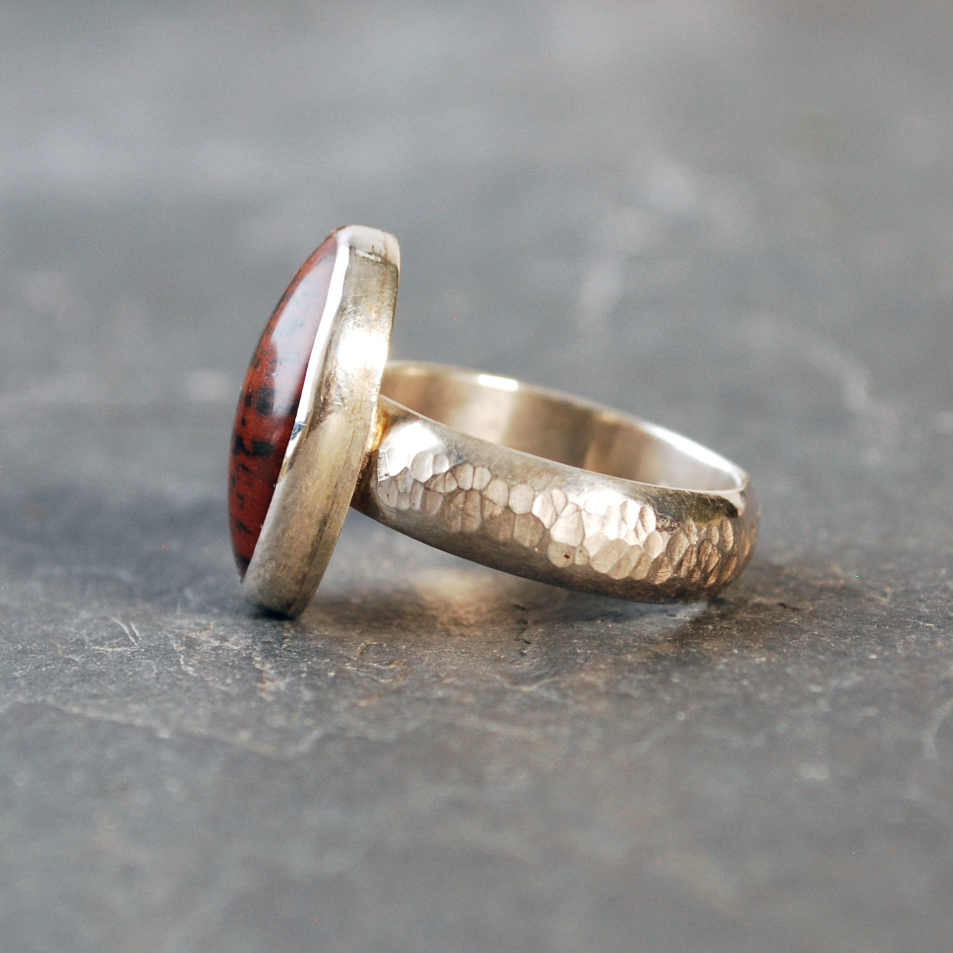 Mahogany Jasper Silver Ring, Size 9