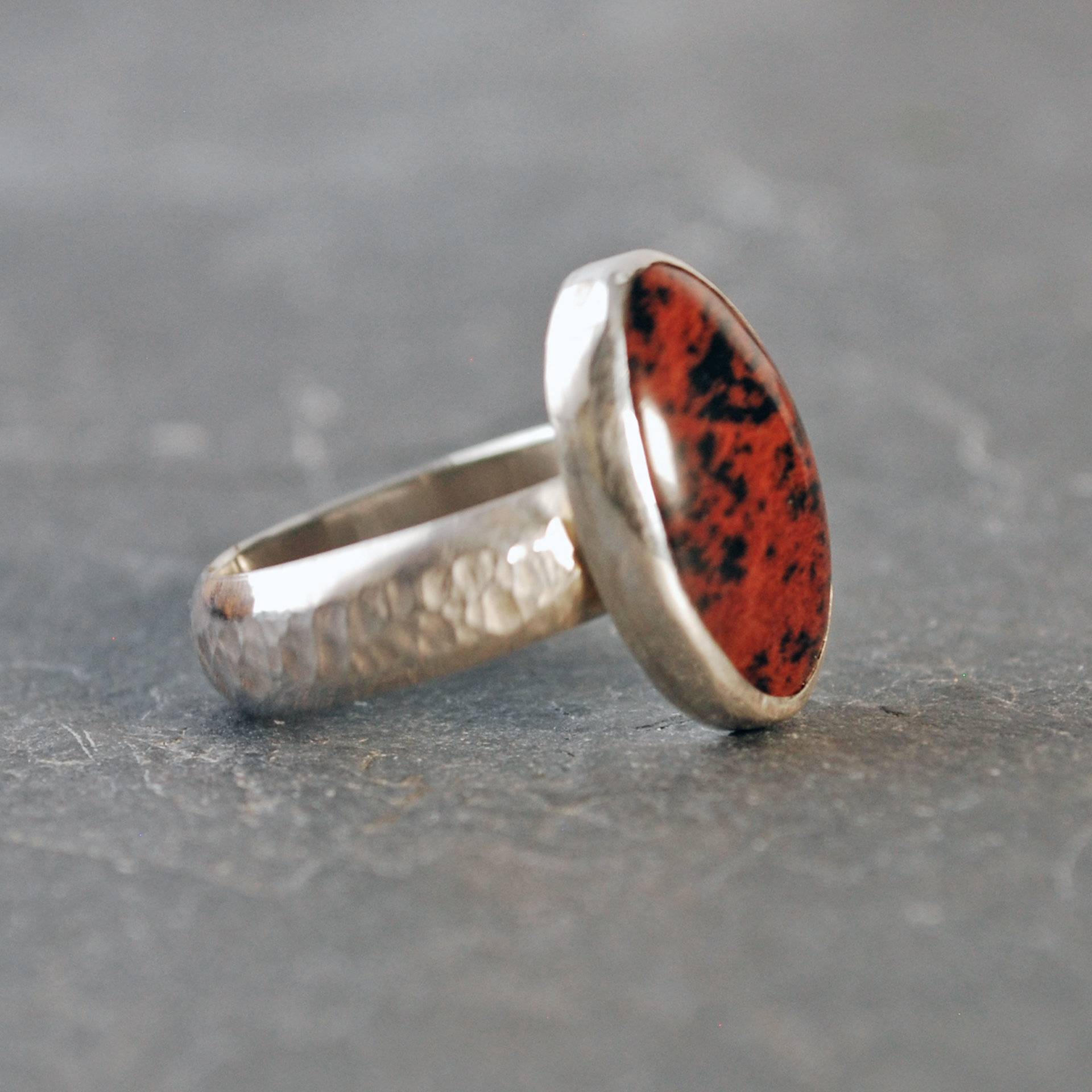 Mahogany Jasper Silver Ring, Size 9