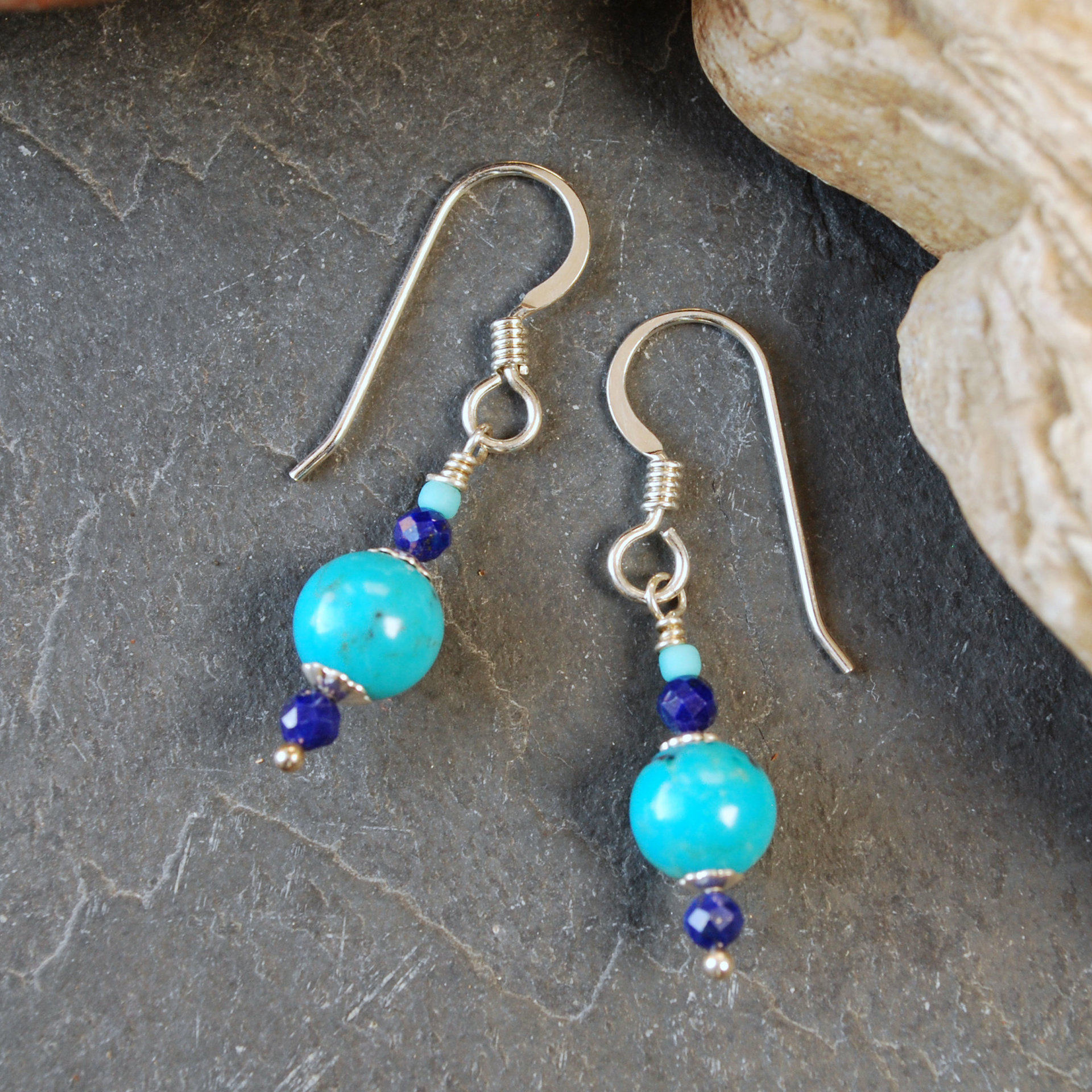 Small Turquoise, Lapis Lazuli Bead Earrings