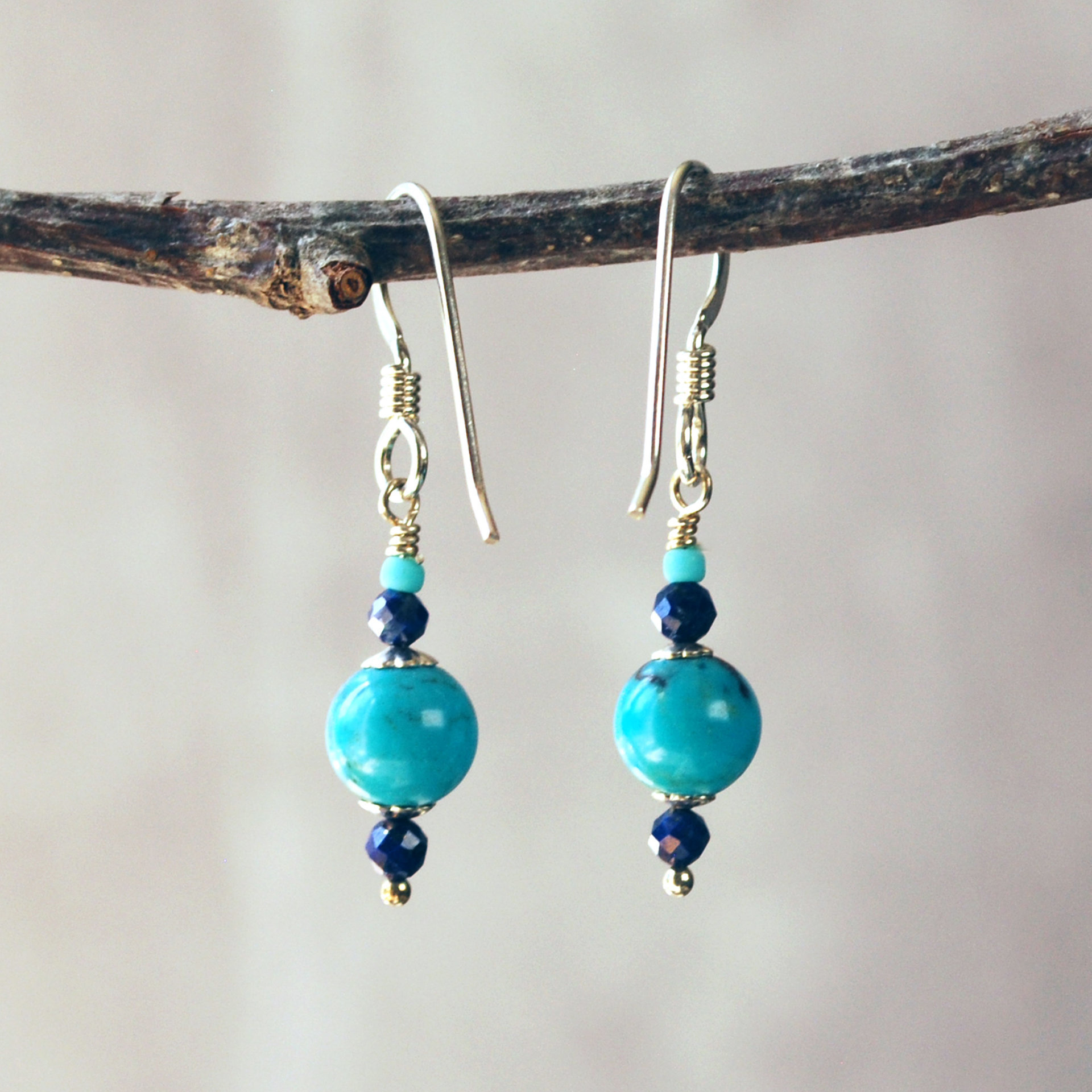 Small Turquoise, Lapis Lazuli Bead Earrings