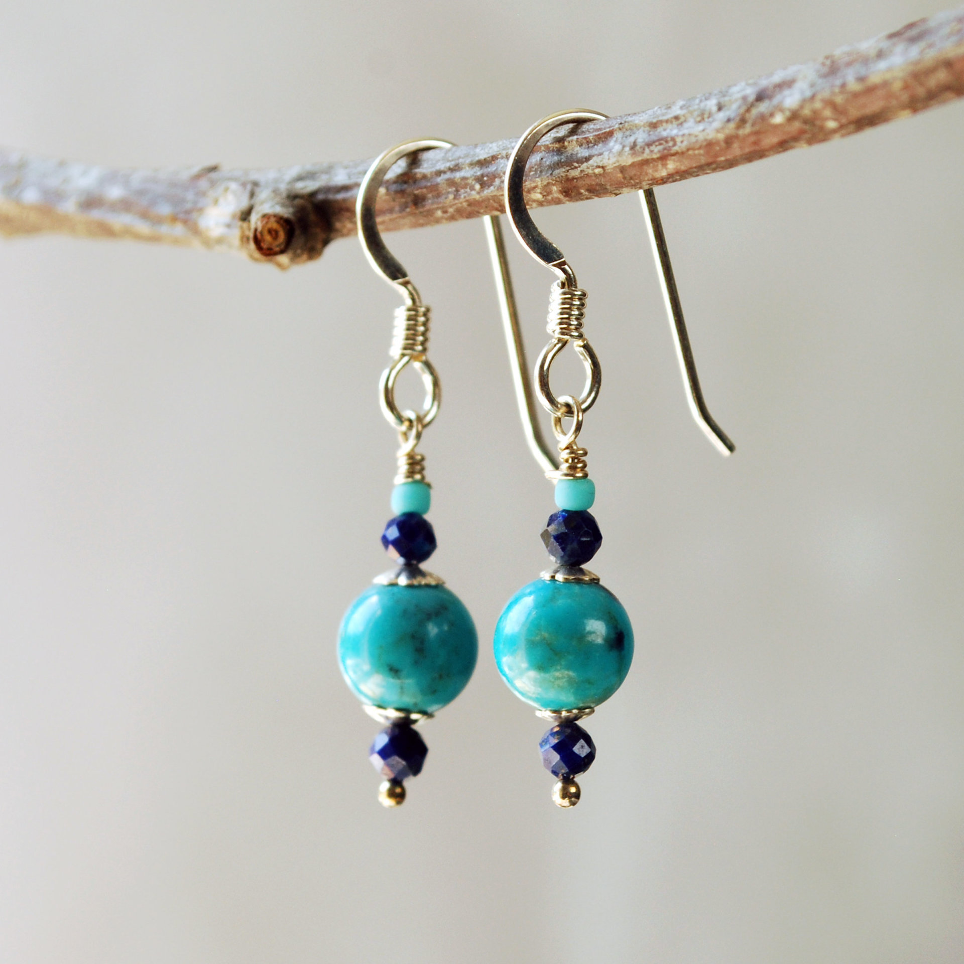 Small Turquoise, Lapis Lazuli Bead Earrings