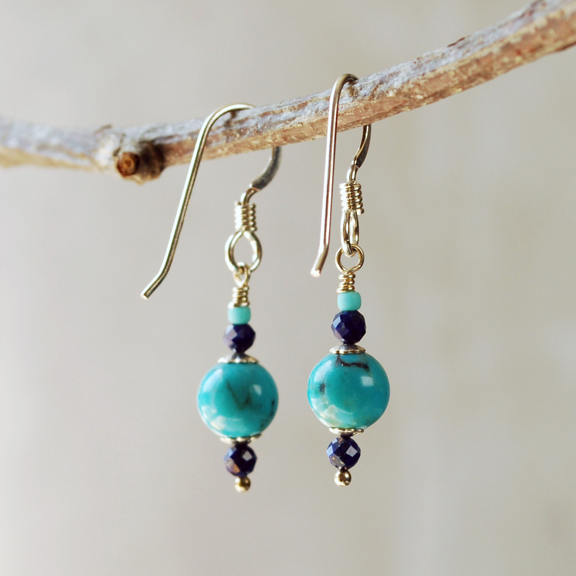 Small Turquoise, Lapis Lazuli Bead Earrings