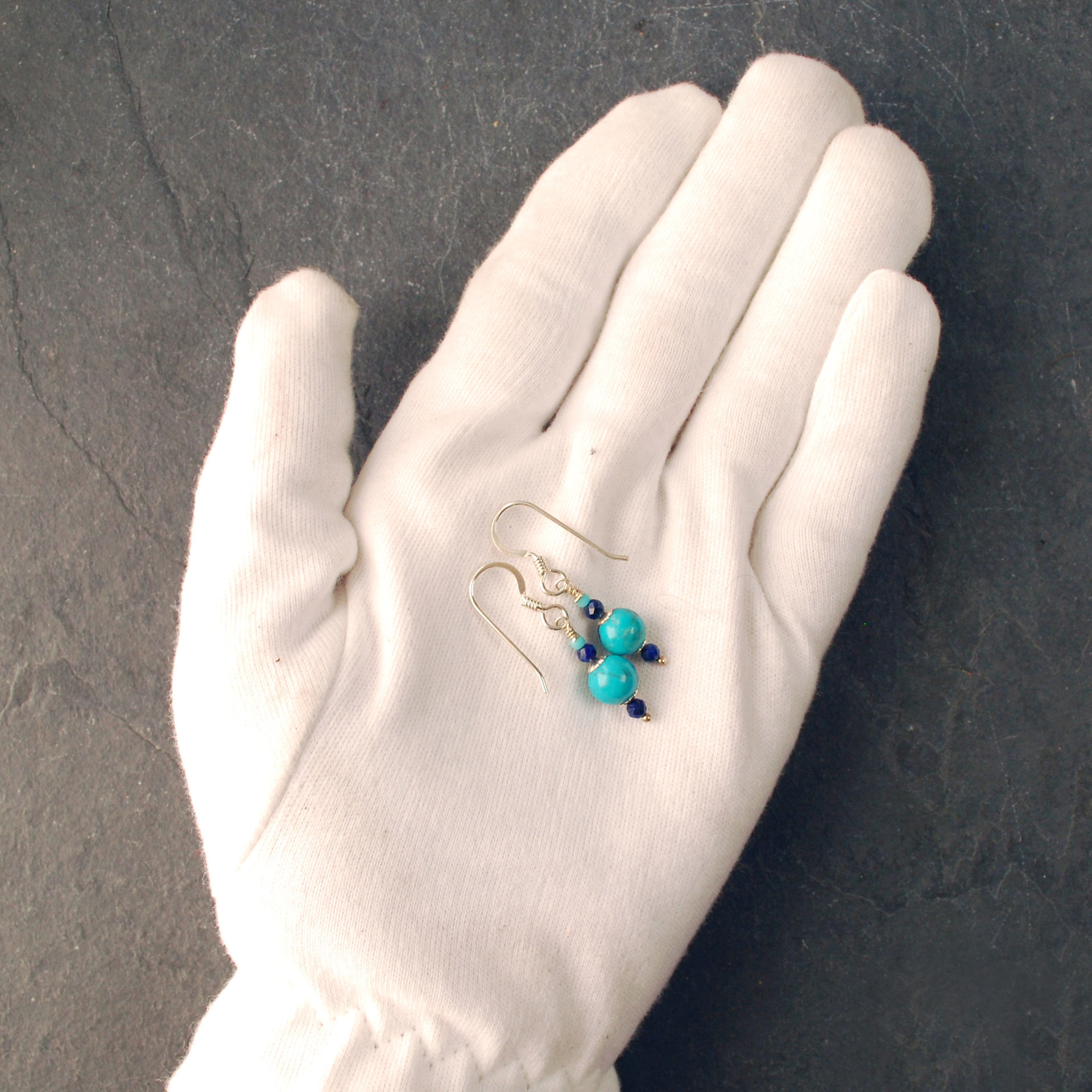 Small Turquoise, Lapis Lazuli Bead Earrings