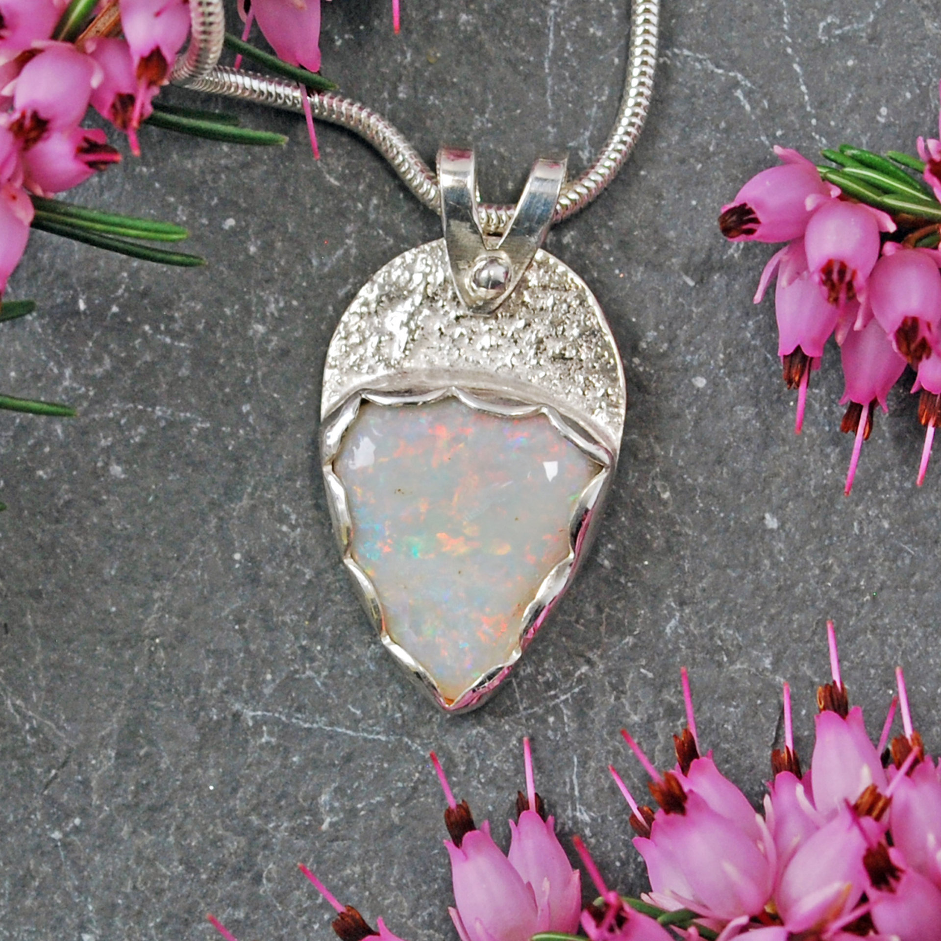 Small Opal Silver Pendant