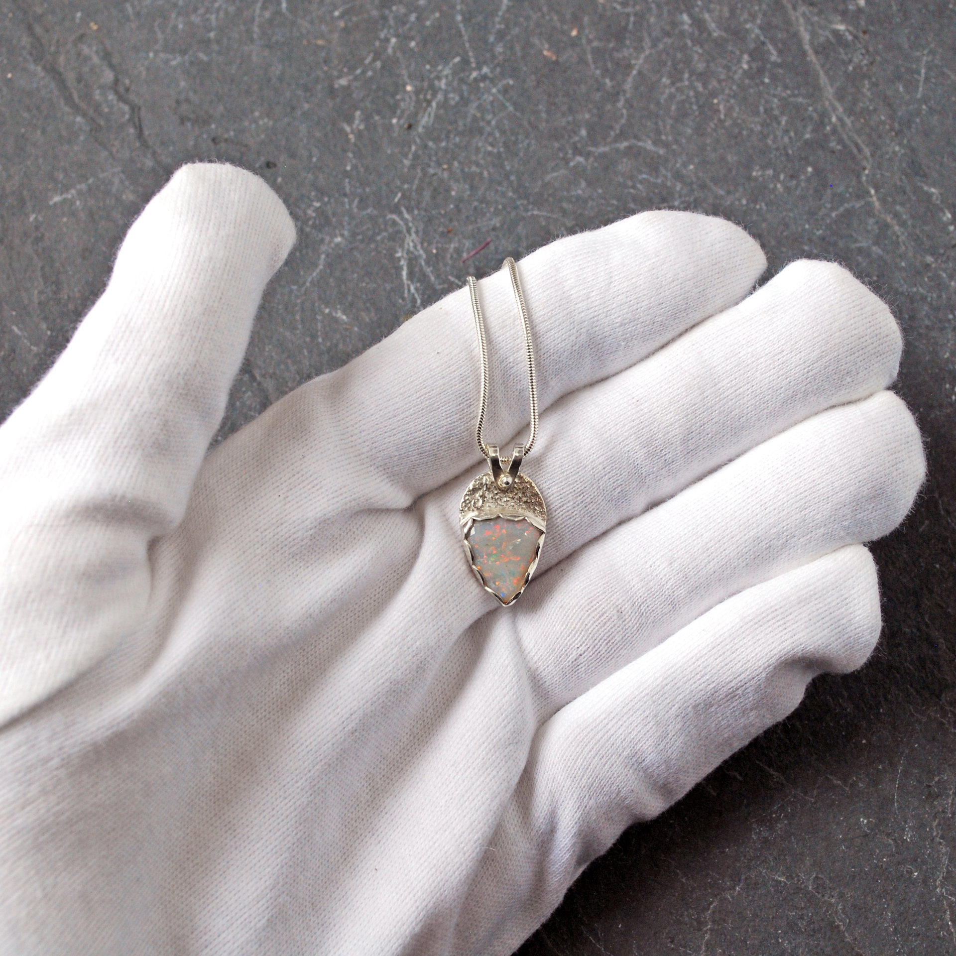 Small Opal Silver Pendant