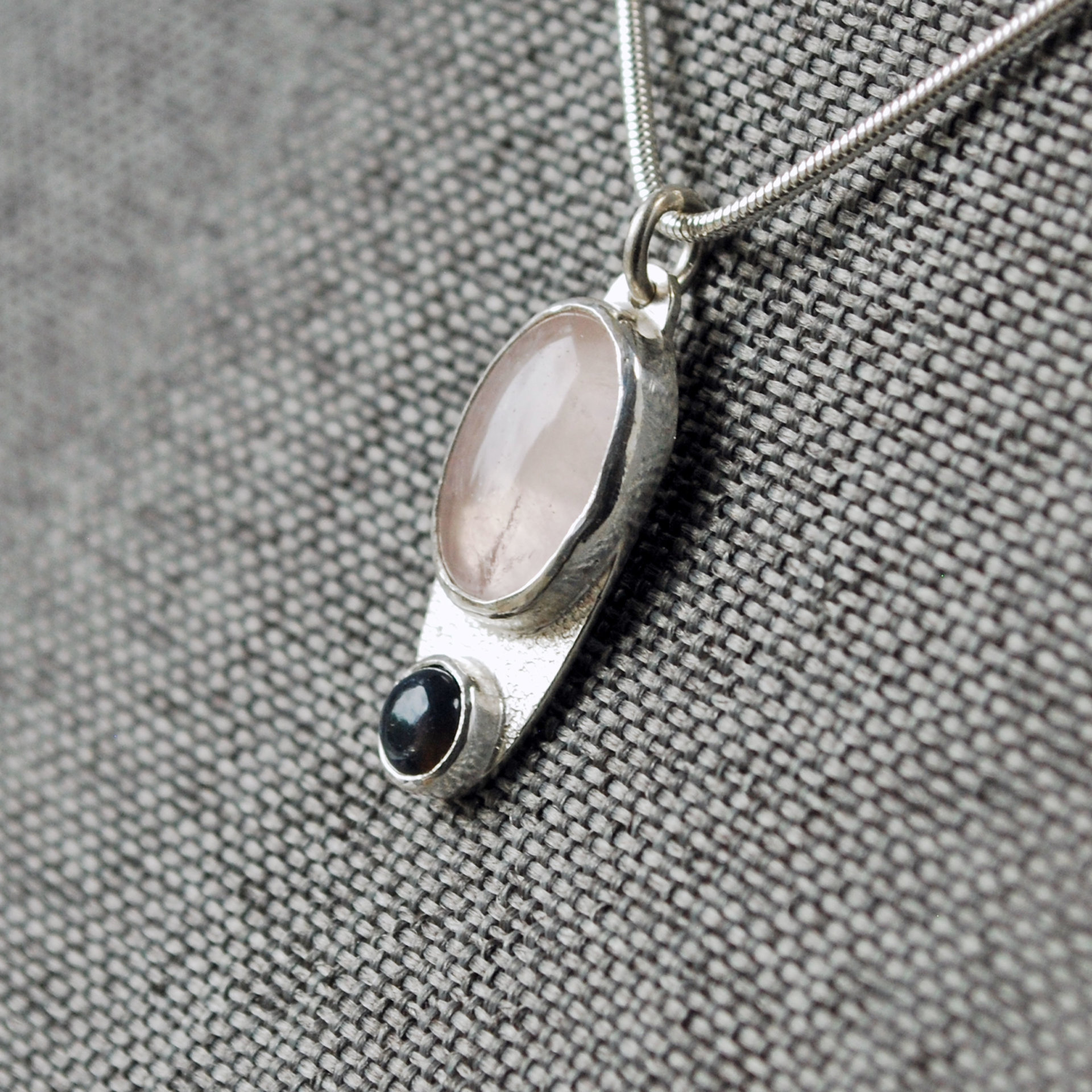 Small Silver Rose Quartz, Opal Pendant