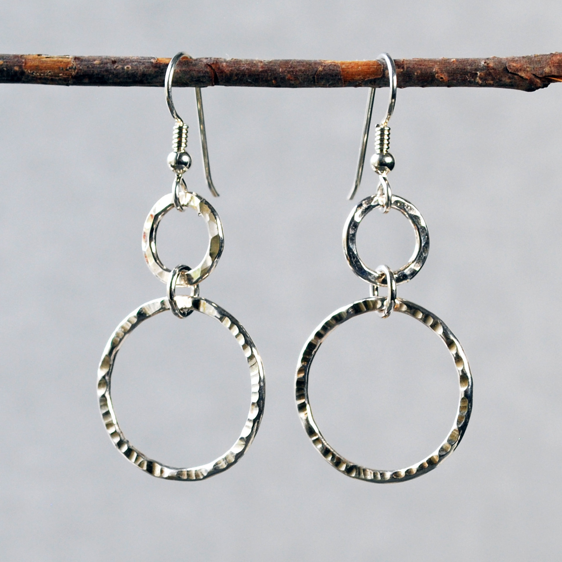 Silver Double Hoop Dangle Earrings