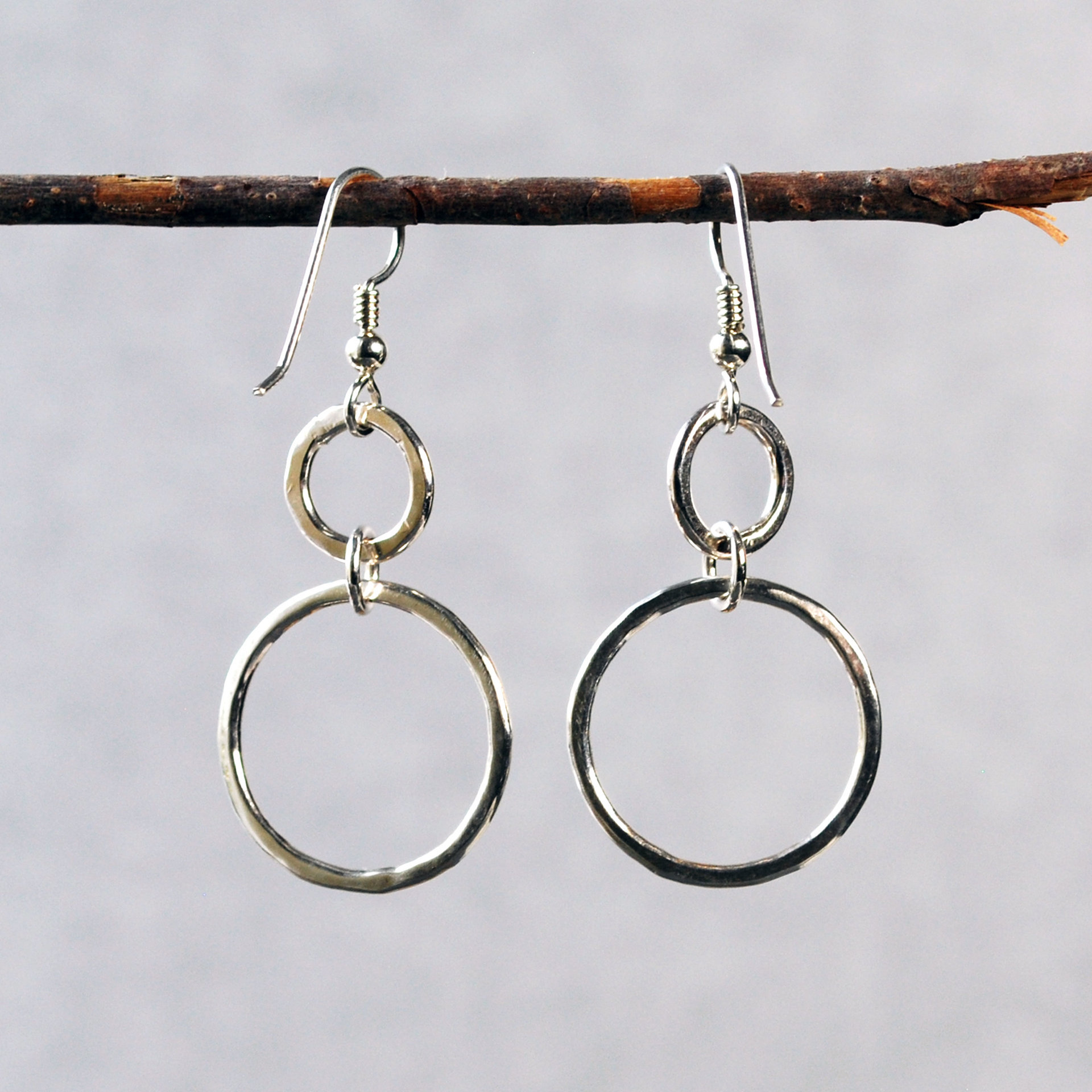 Silver Double Hoop Dangle Earrings