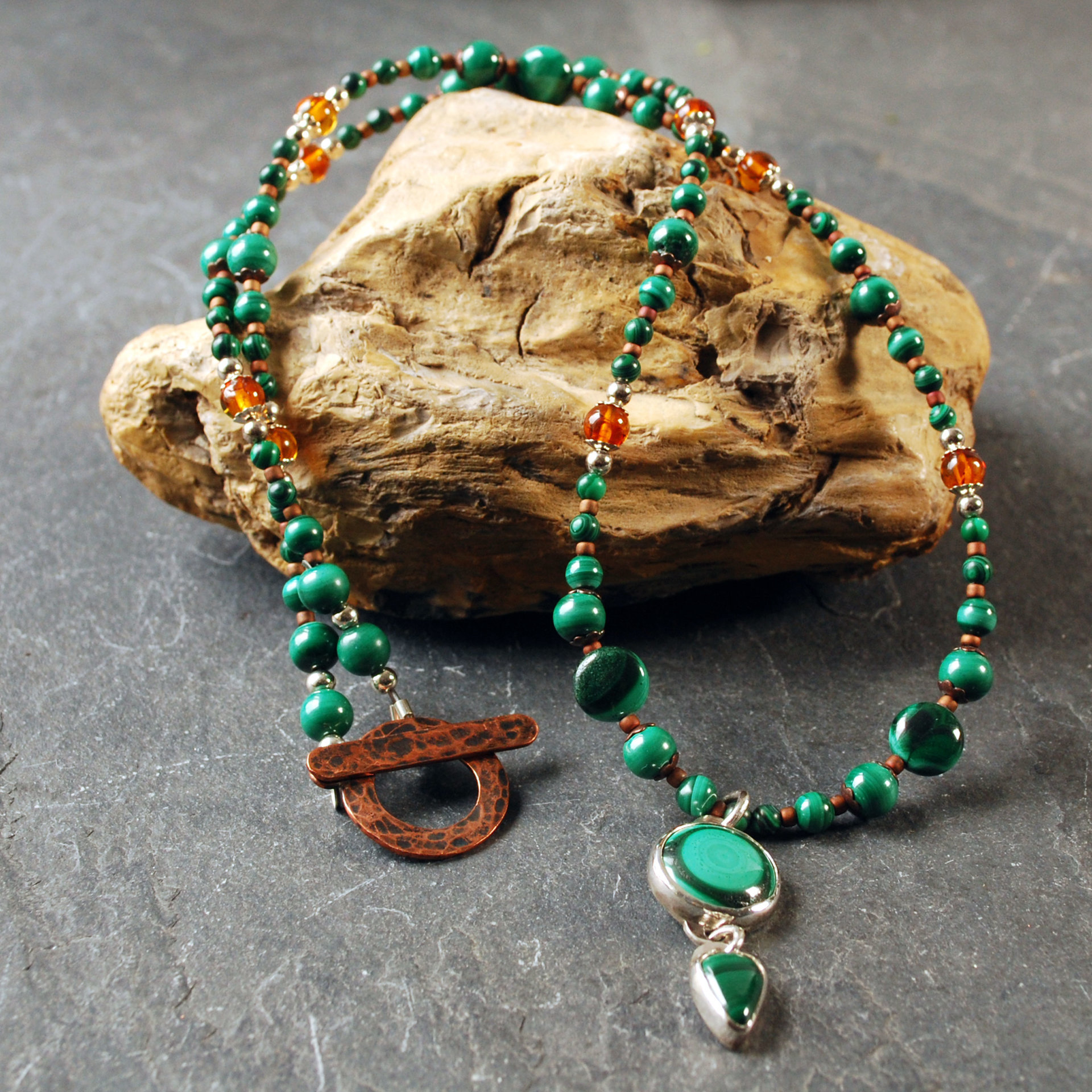 Malachite Amber Necklace