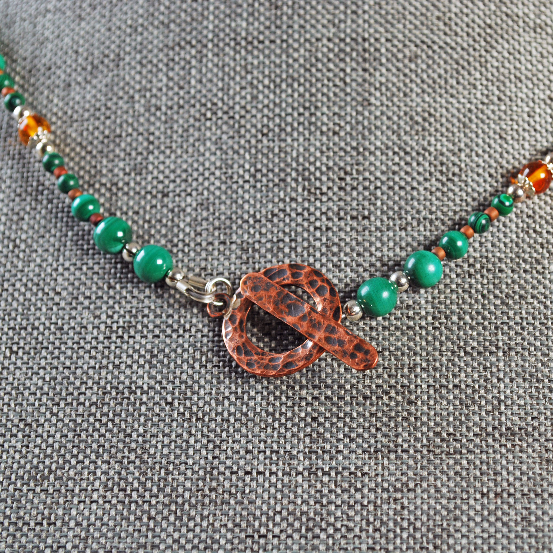 Malachite, Amber, Silver and Copper Necklace