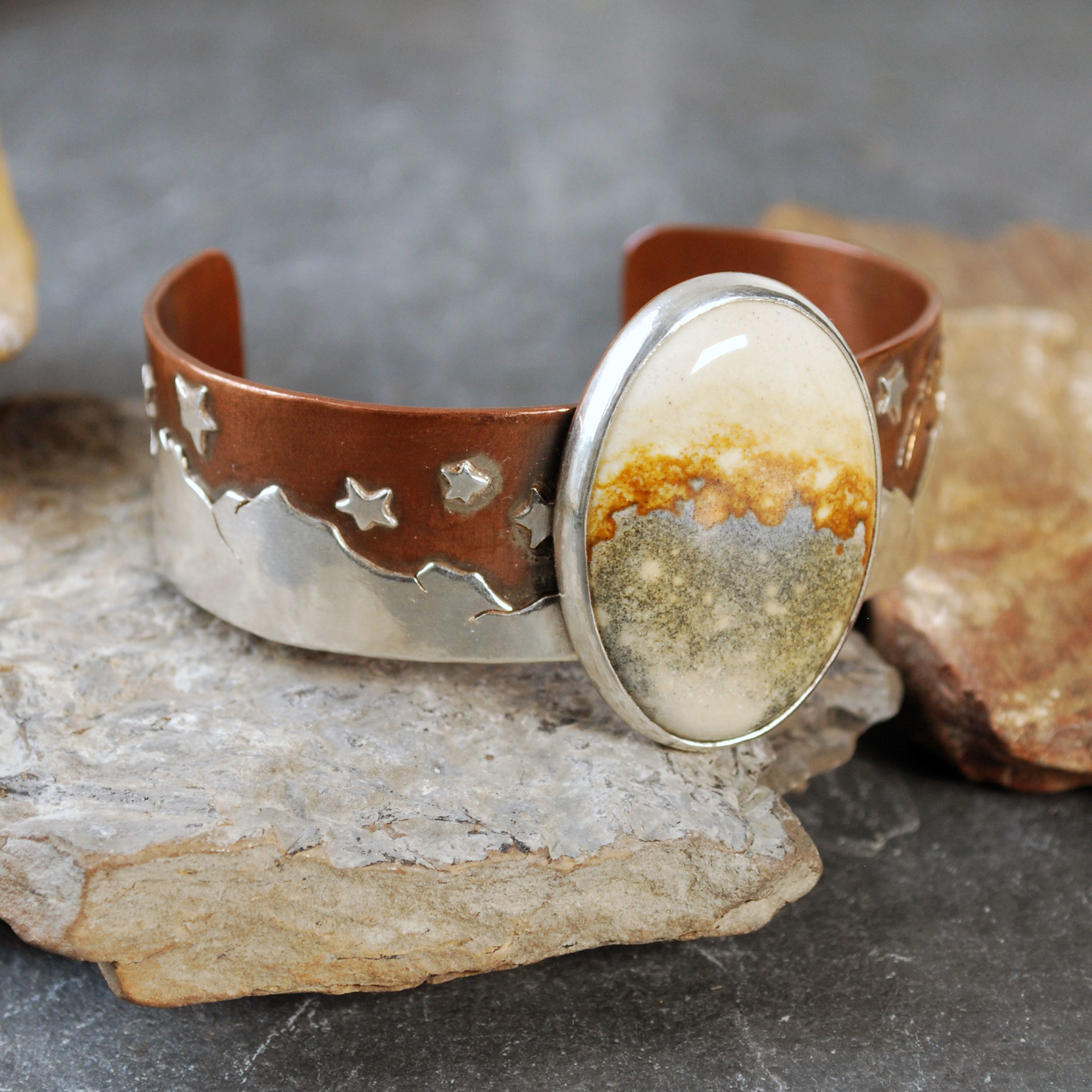 Copper, Silver Cuff with McDermitt Jasper, Landscape