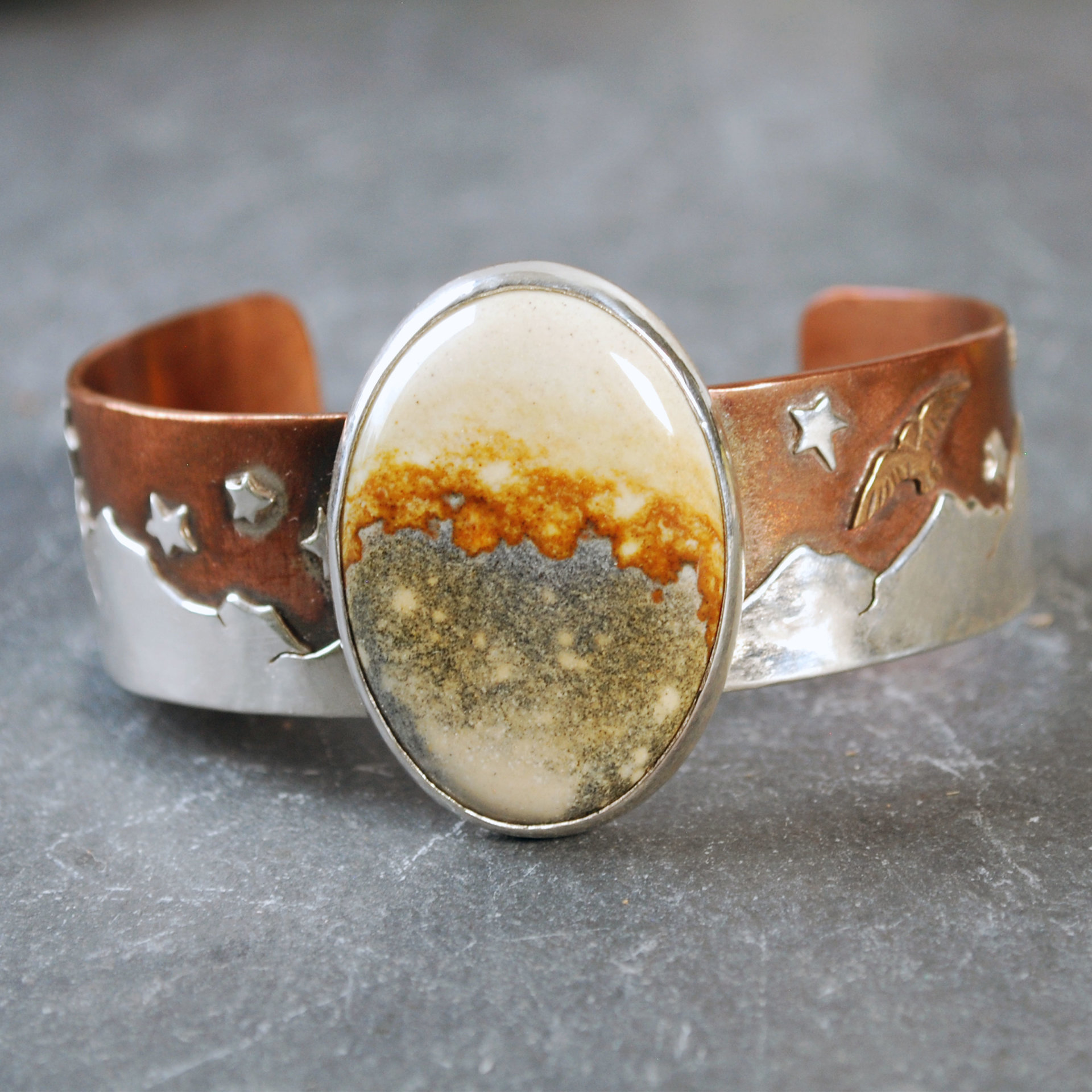 Copper, Silver Cuff with McDermitt Jasper, Landscape