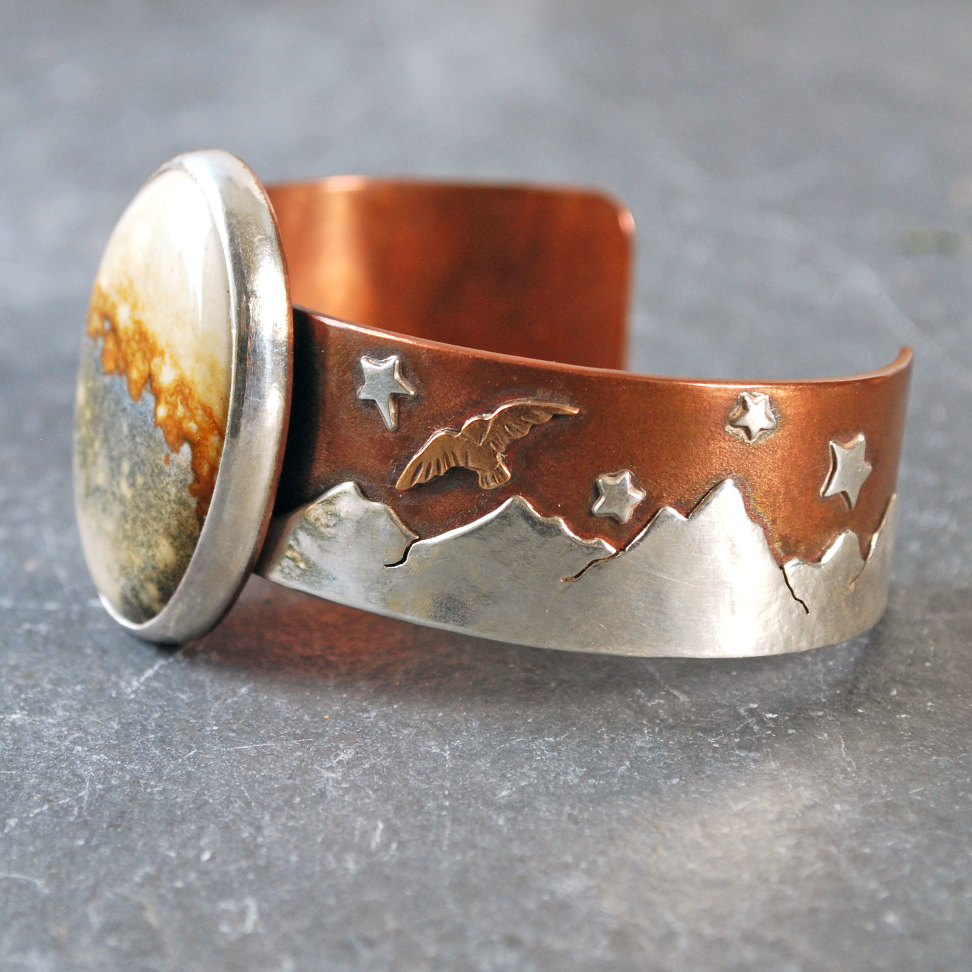 Copper, Silver Cuff with McDermitt Jasper, Landscape