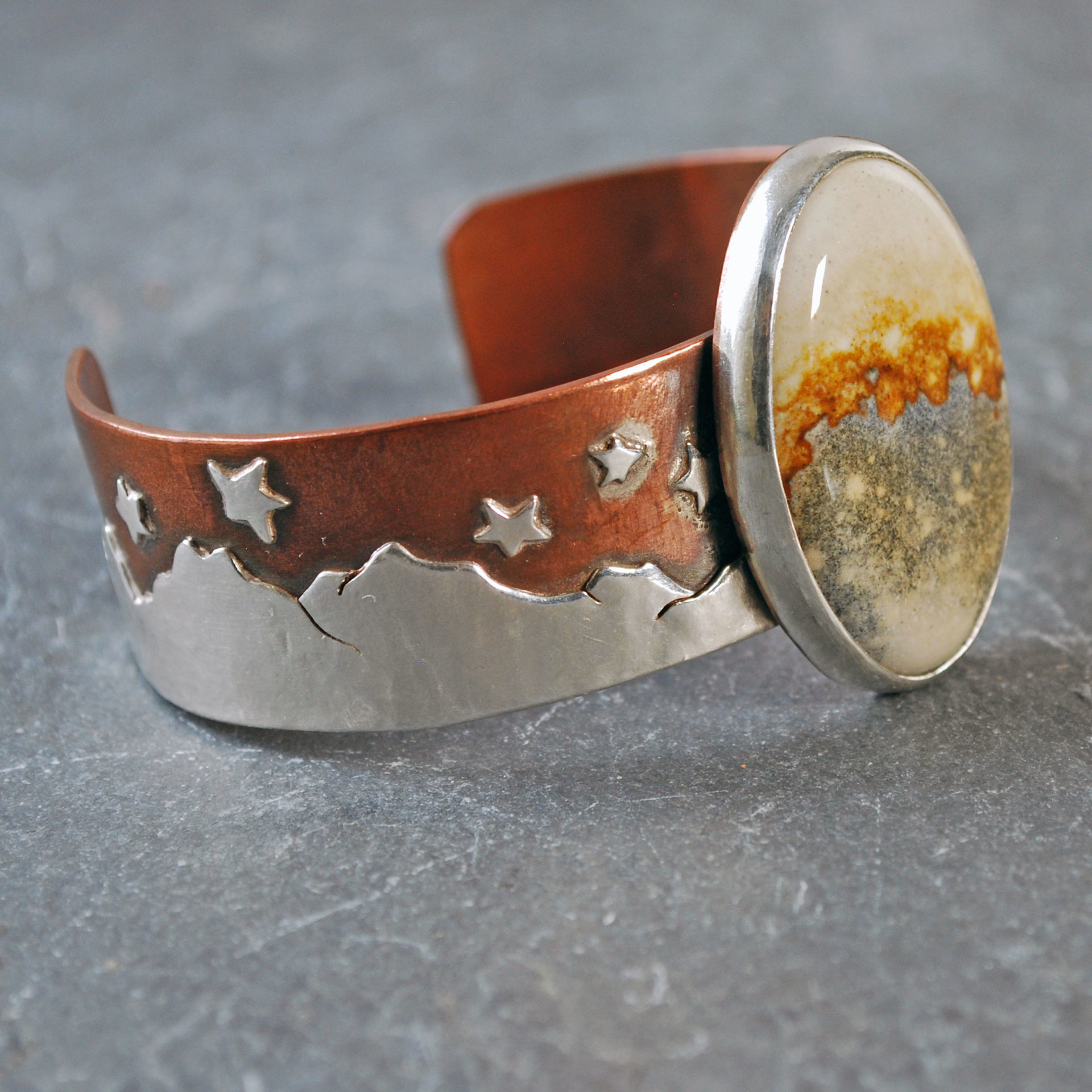 Copper, Silver Cuff with McDermitt Jasper, Landscape