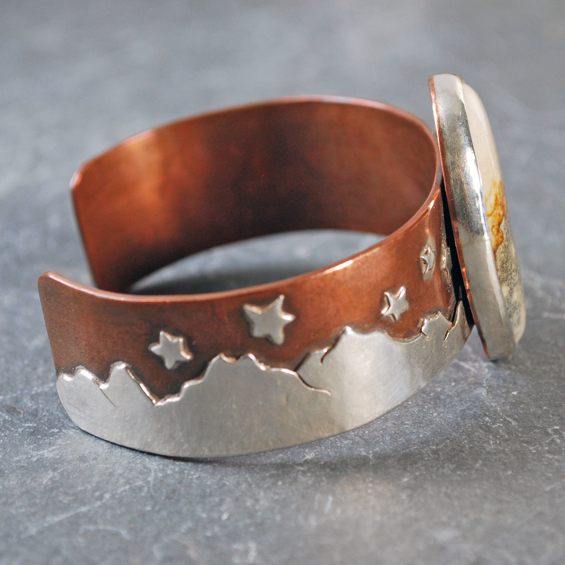 Copper, Silver Cuff with McDermitt Jasper, Landscape