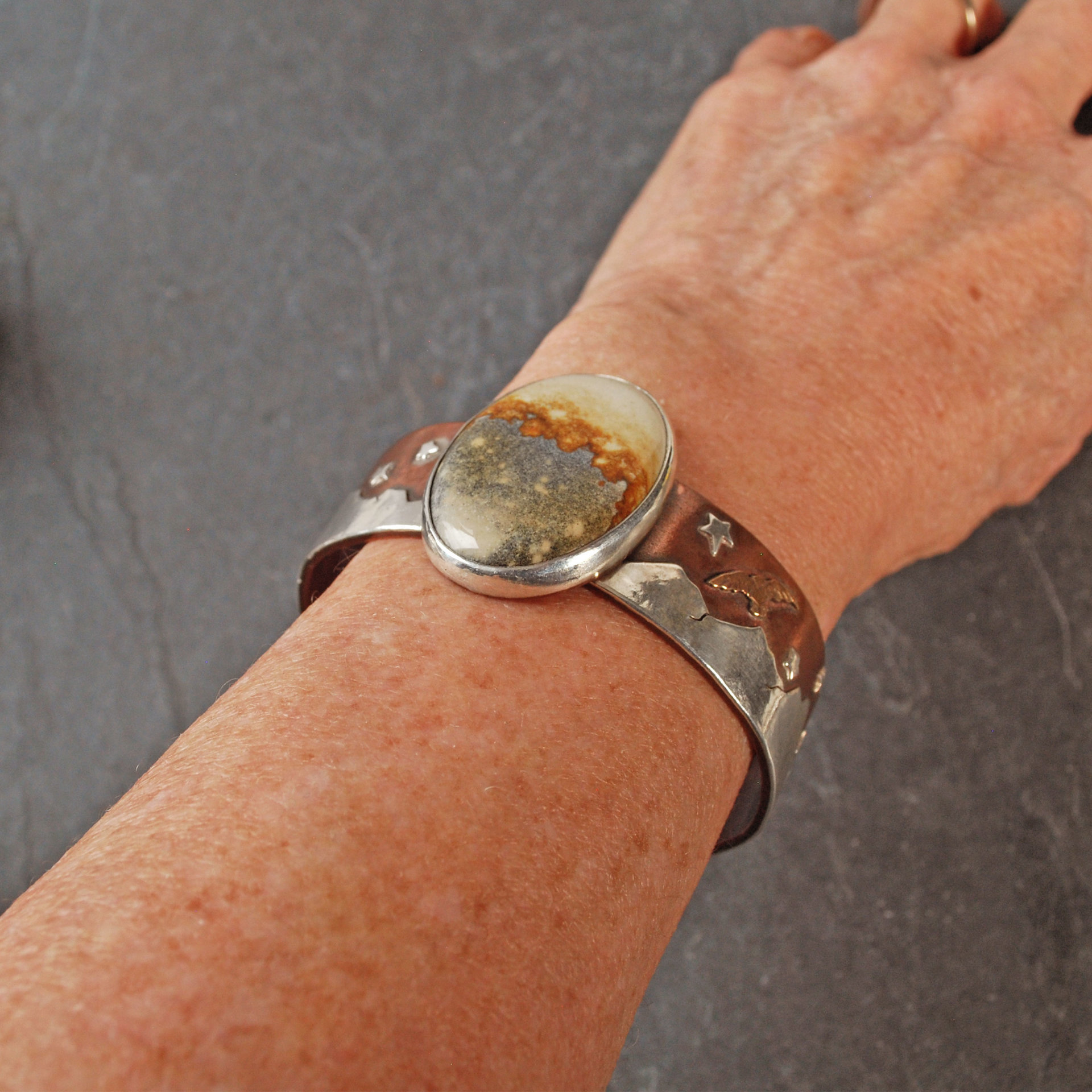 Copper, Silver Cuff with McDermitt Jasper, Landscape