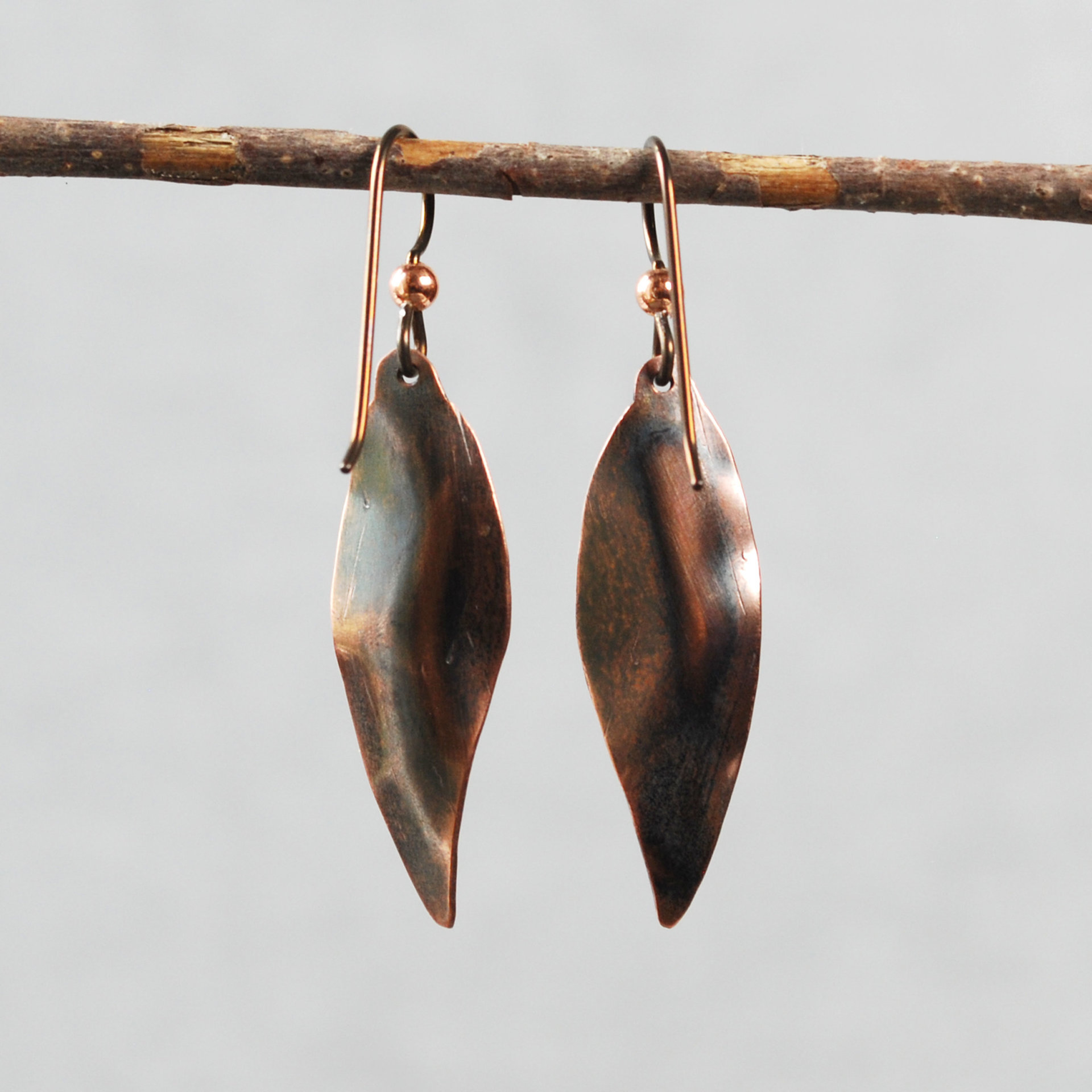 Copper Textured Leaf Earrings
