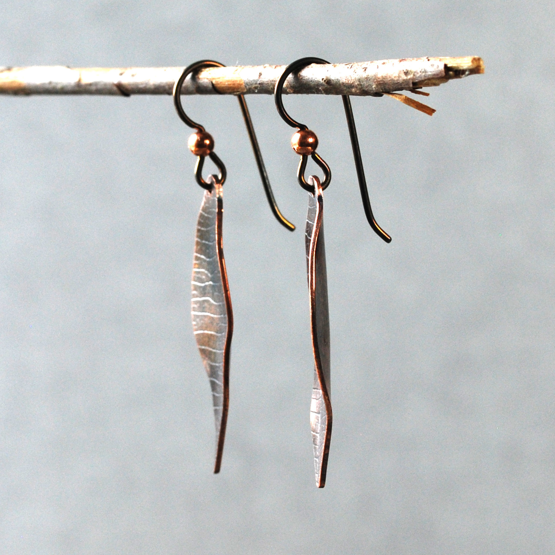 Copper Textured Leaf Earrings