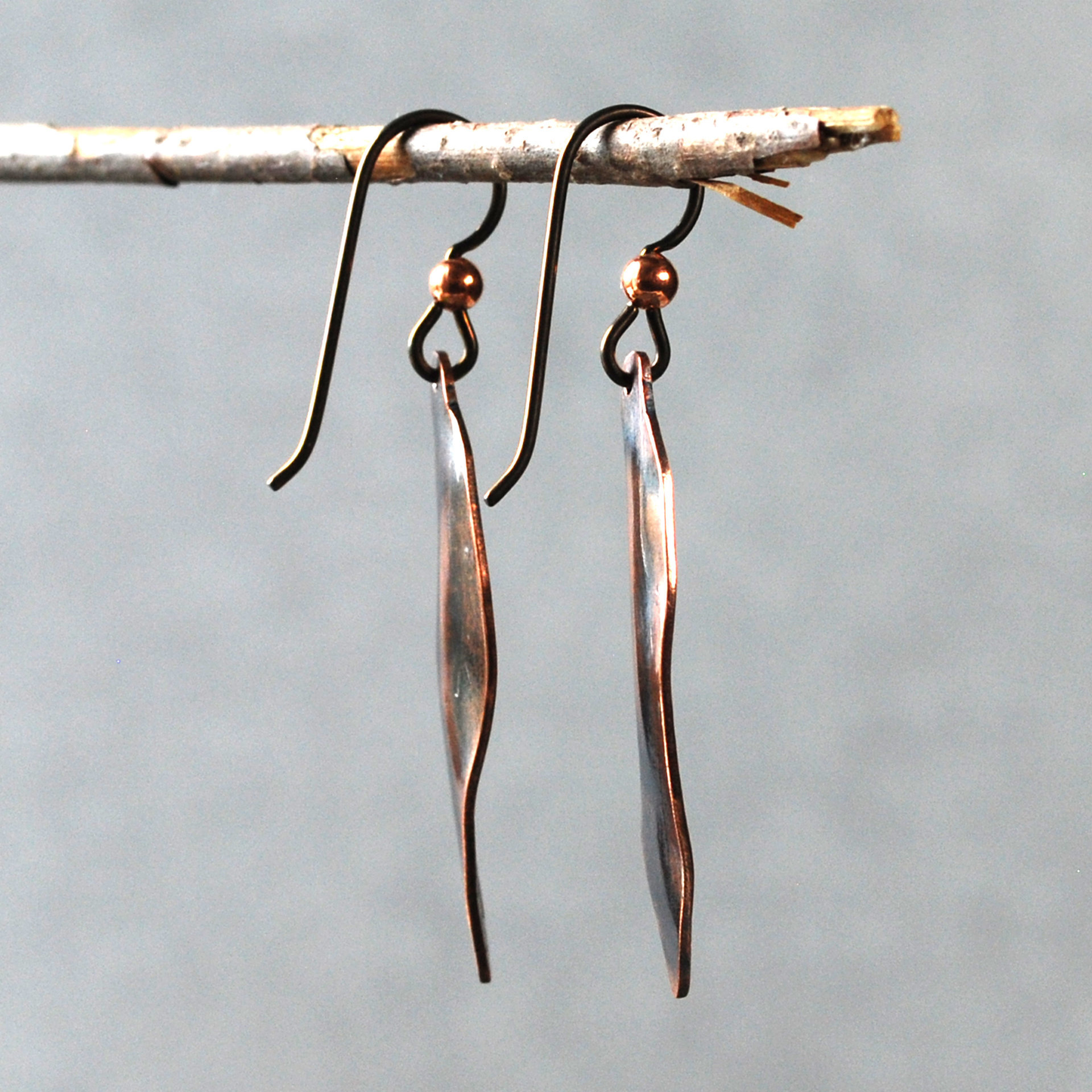 Copper Textured Leaf Earrings