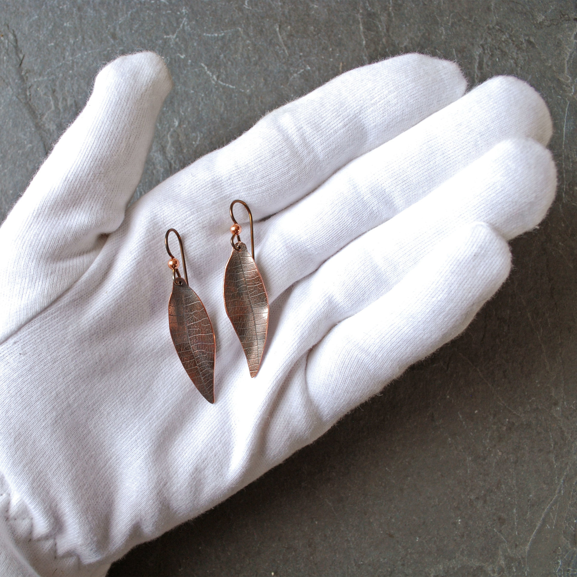 Copper Textured Leaf Earrings