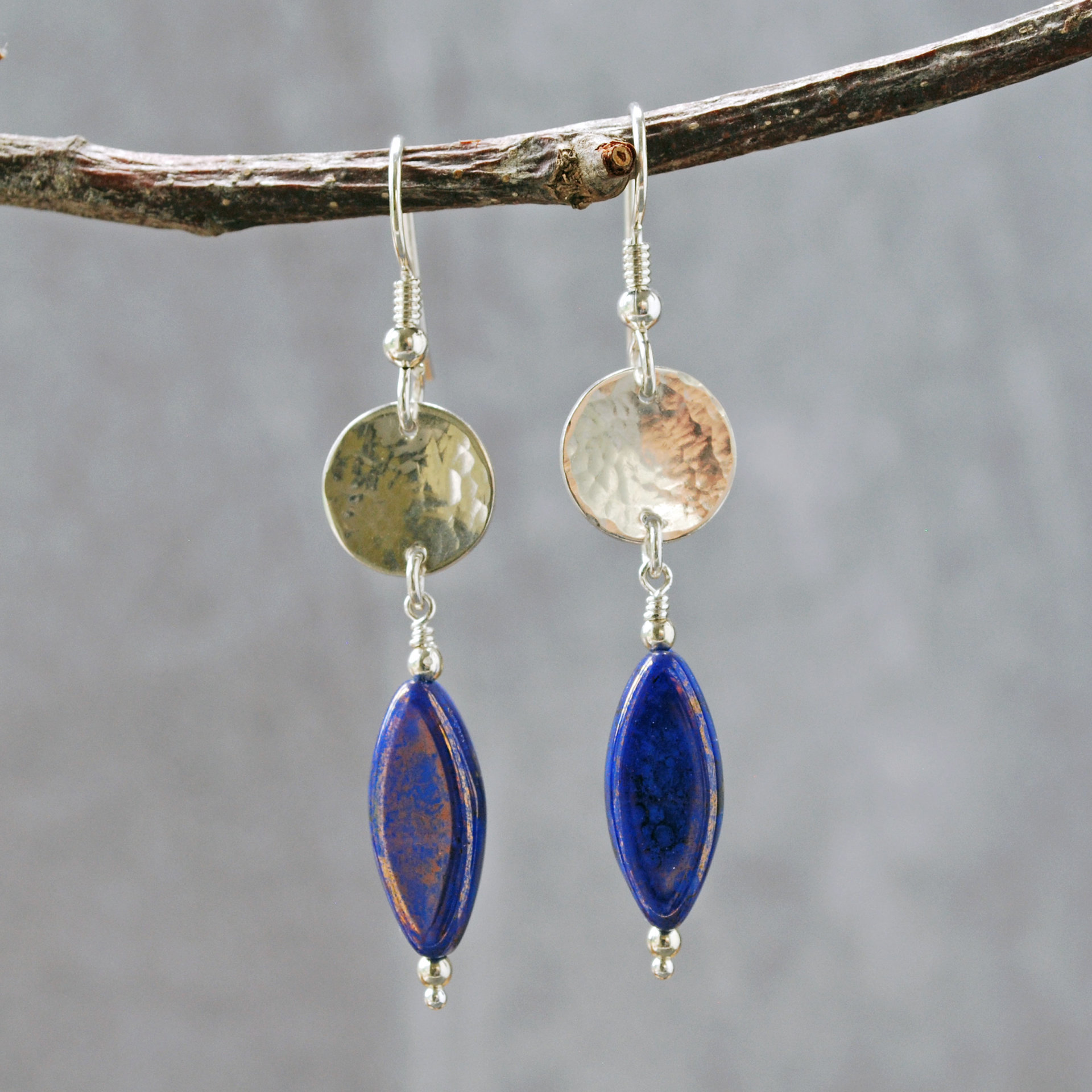 Sterling Silver Earrings with Blue Czech Glass