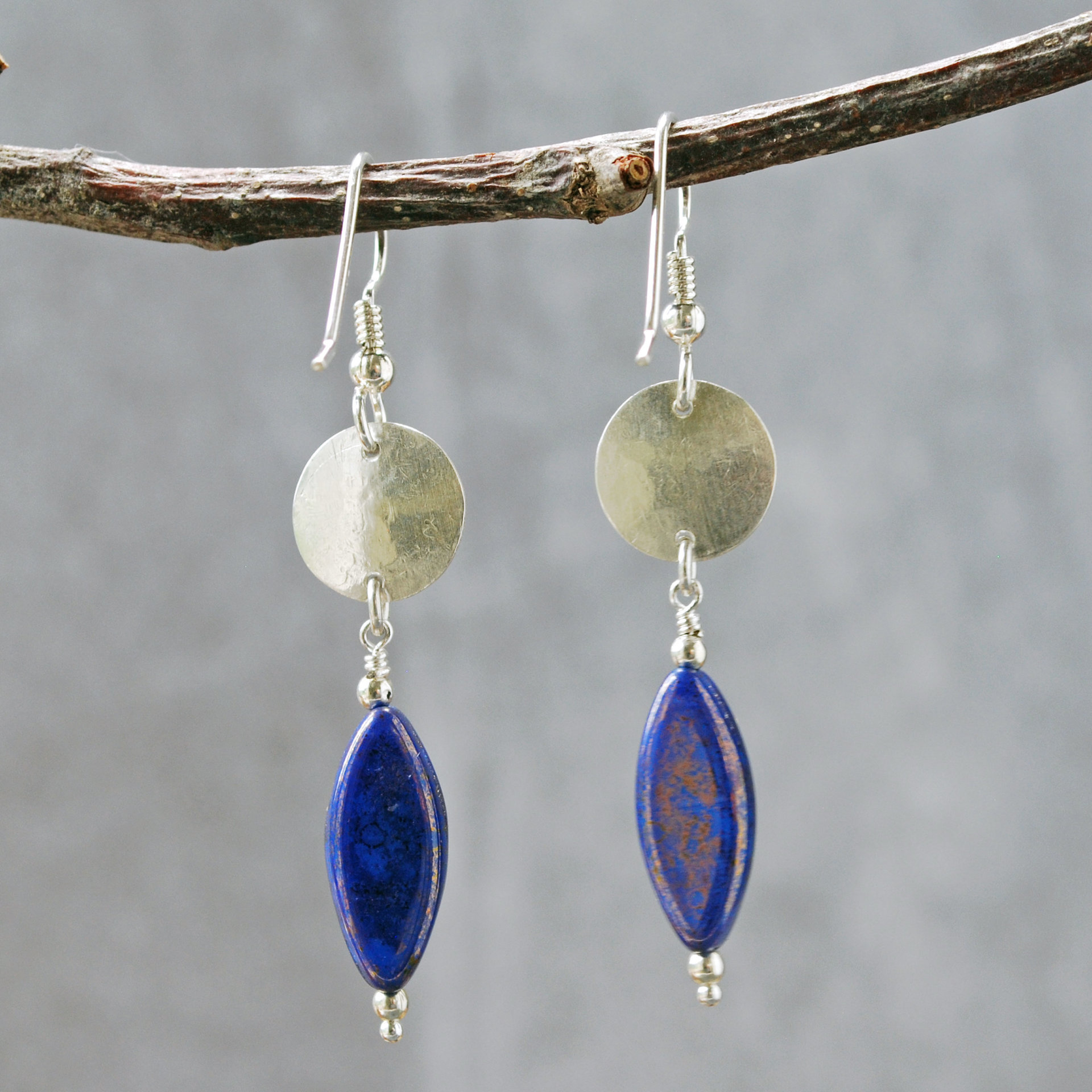 Sterling Silver Earrings with Blue Czech Glass