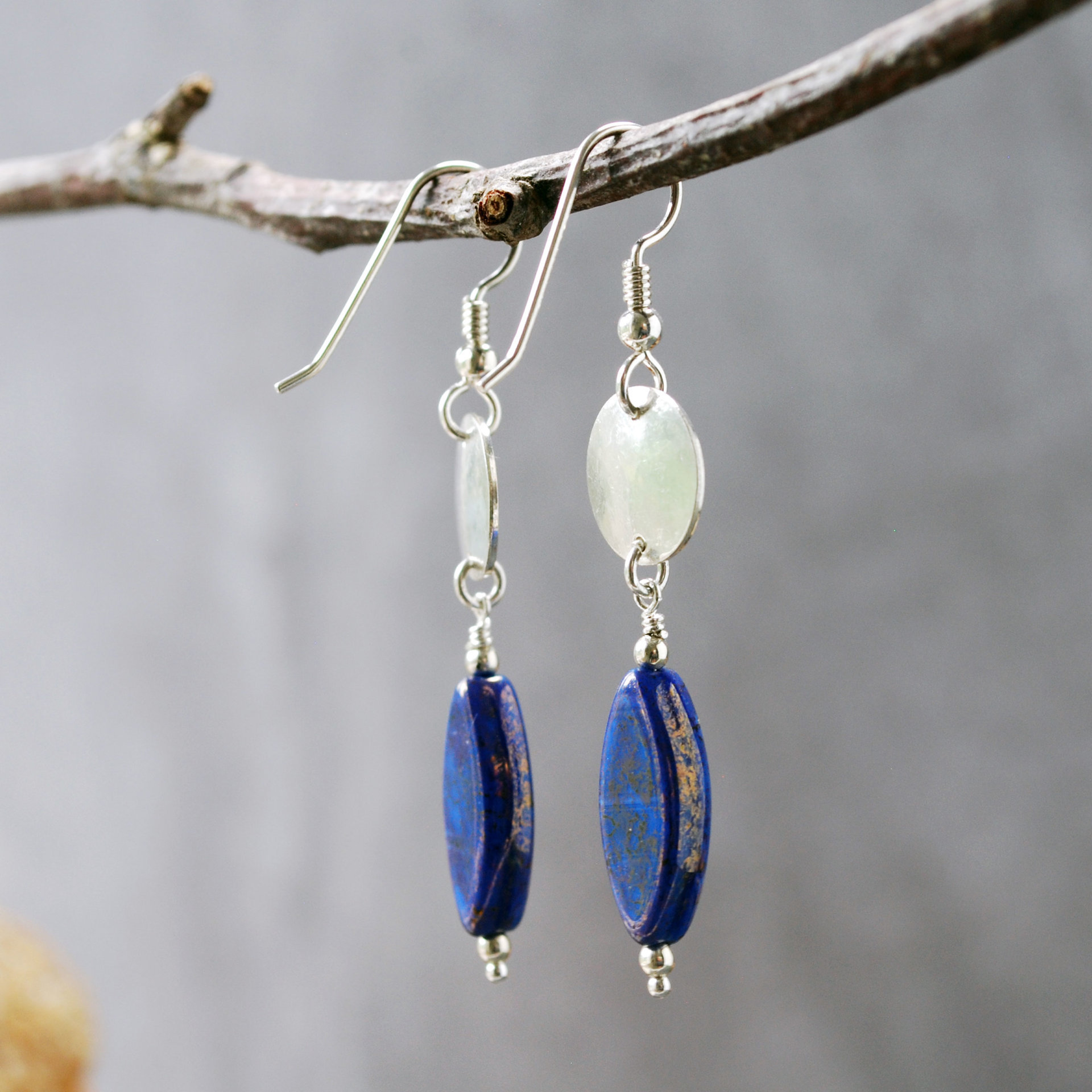 Sterling Silver Earrings with Blue Czech Glass
