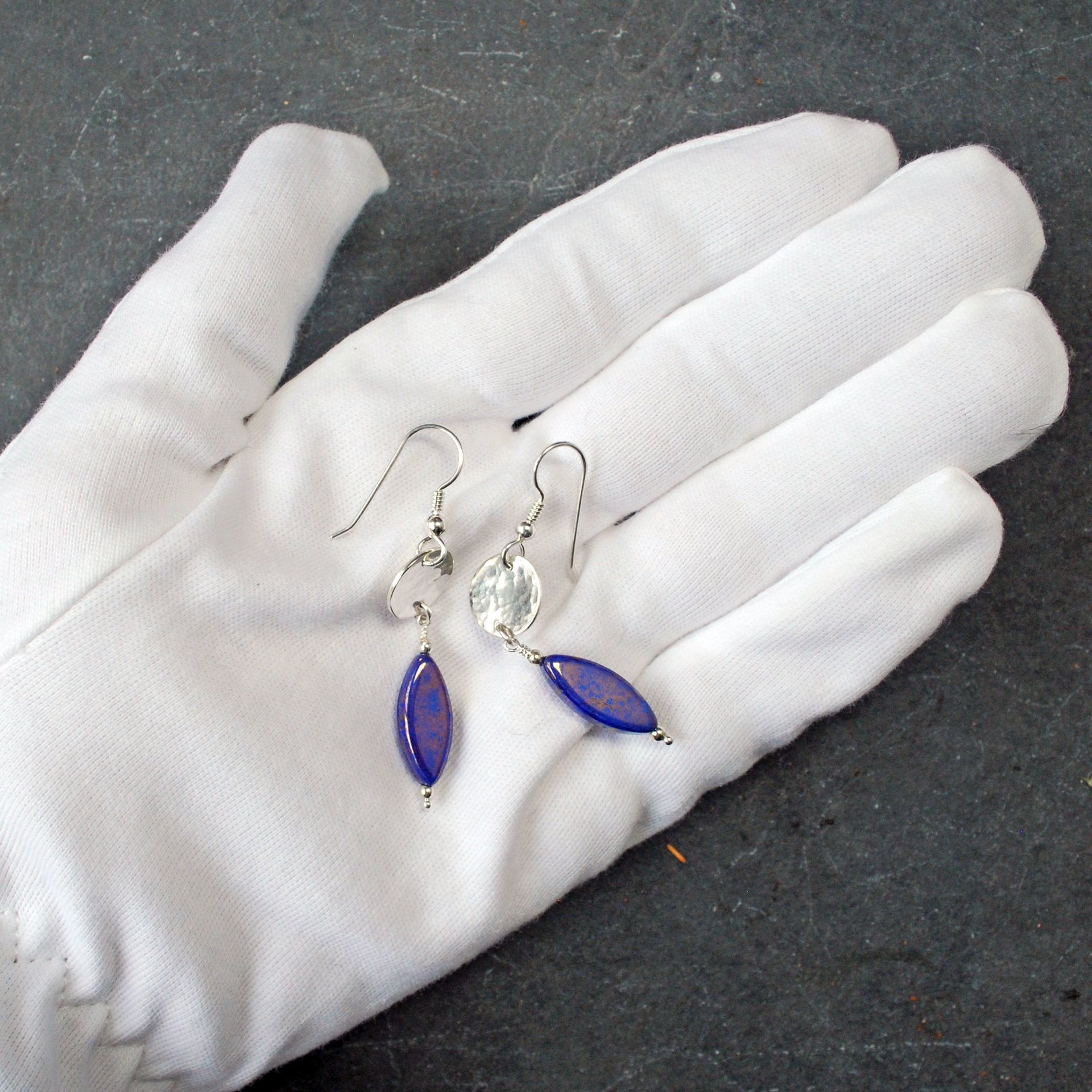 Sterling Silver Earrings with Blue Czech Glass