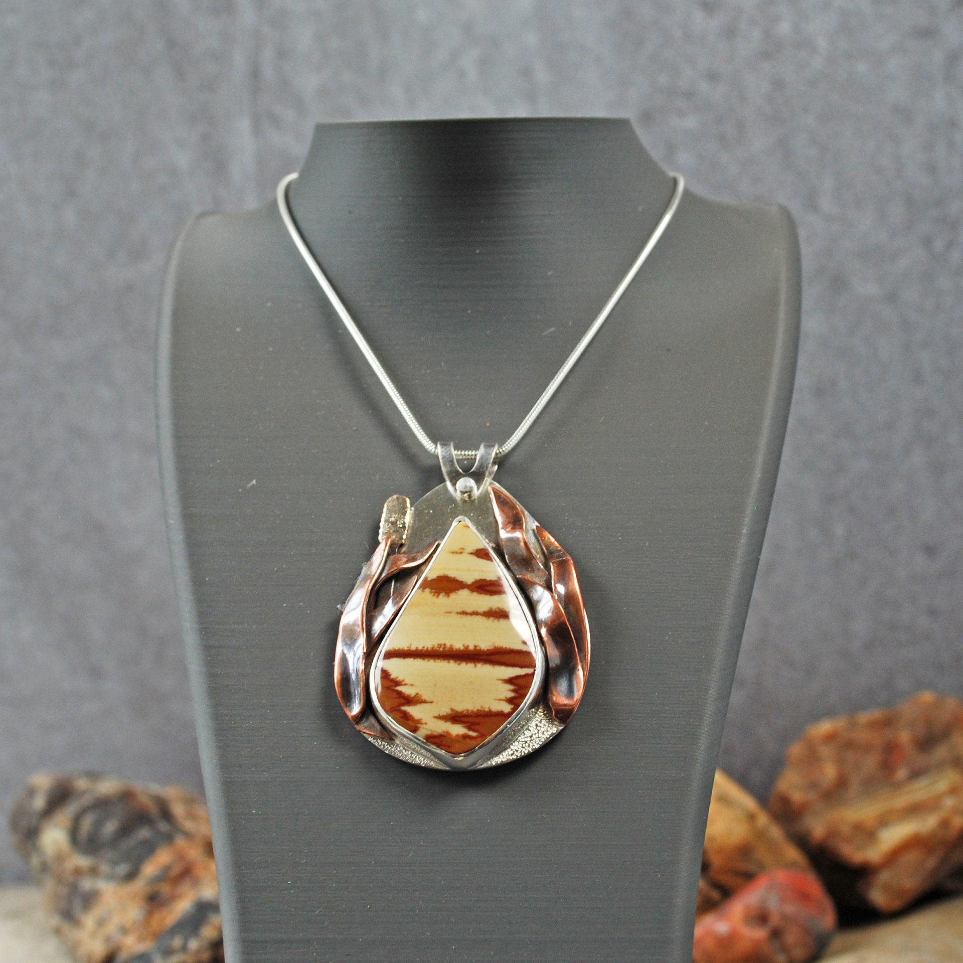 Owyhee Jasper and silver pendant hanging