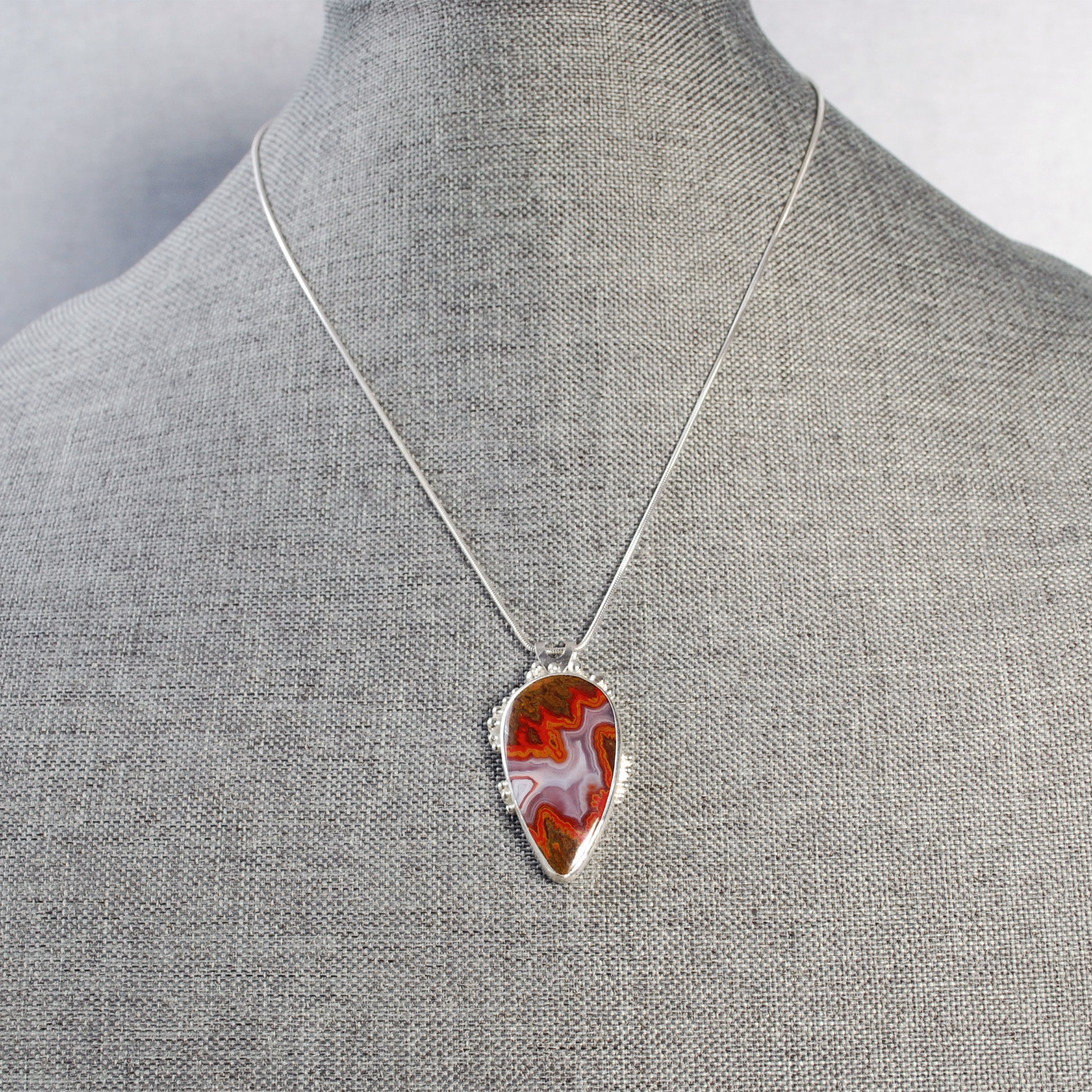 Moroccan Seam Agate Pendant, Sterling Silver