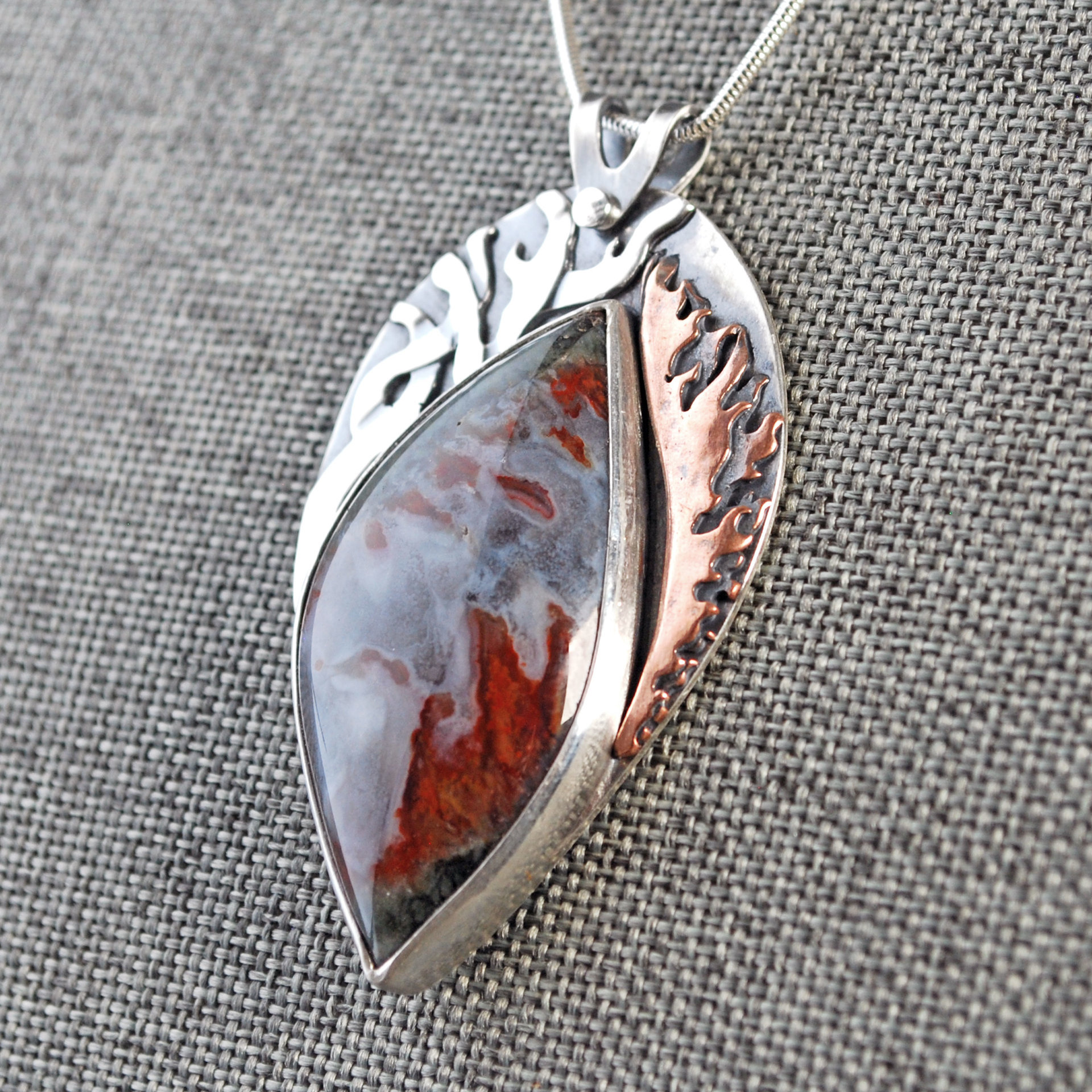 Silver Fire and Smoke Pendant with Flame Agate