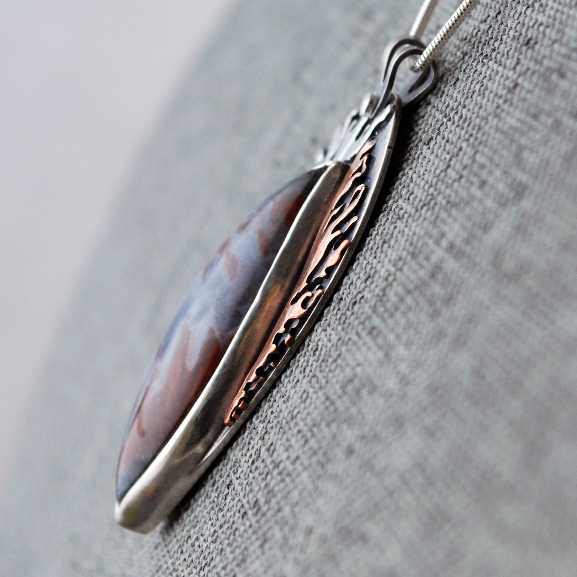 Silver Fire and Smoke Pendant with Flame Agate