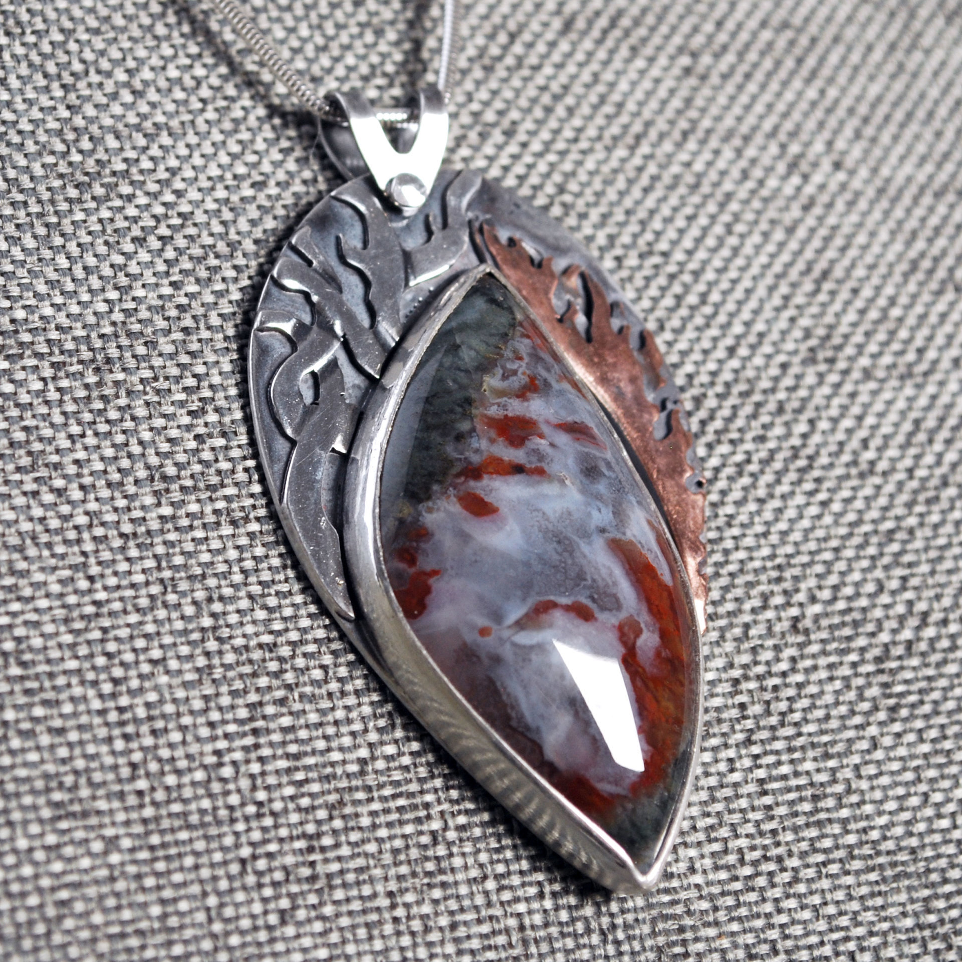 Silver Fire and Smoke Pendant with Flame Agate
